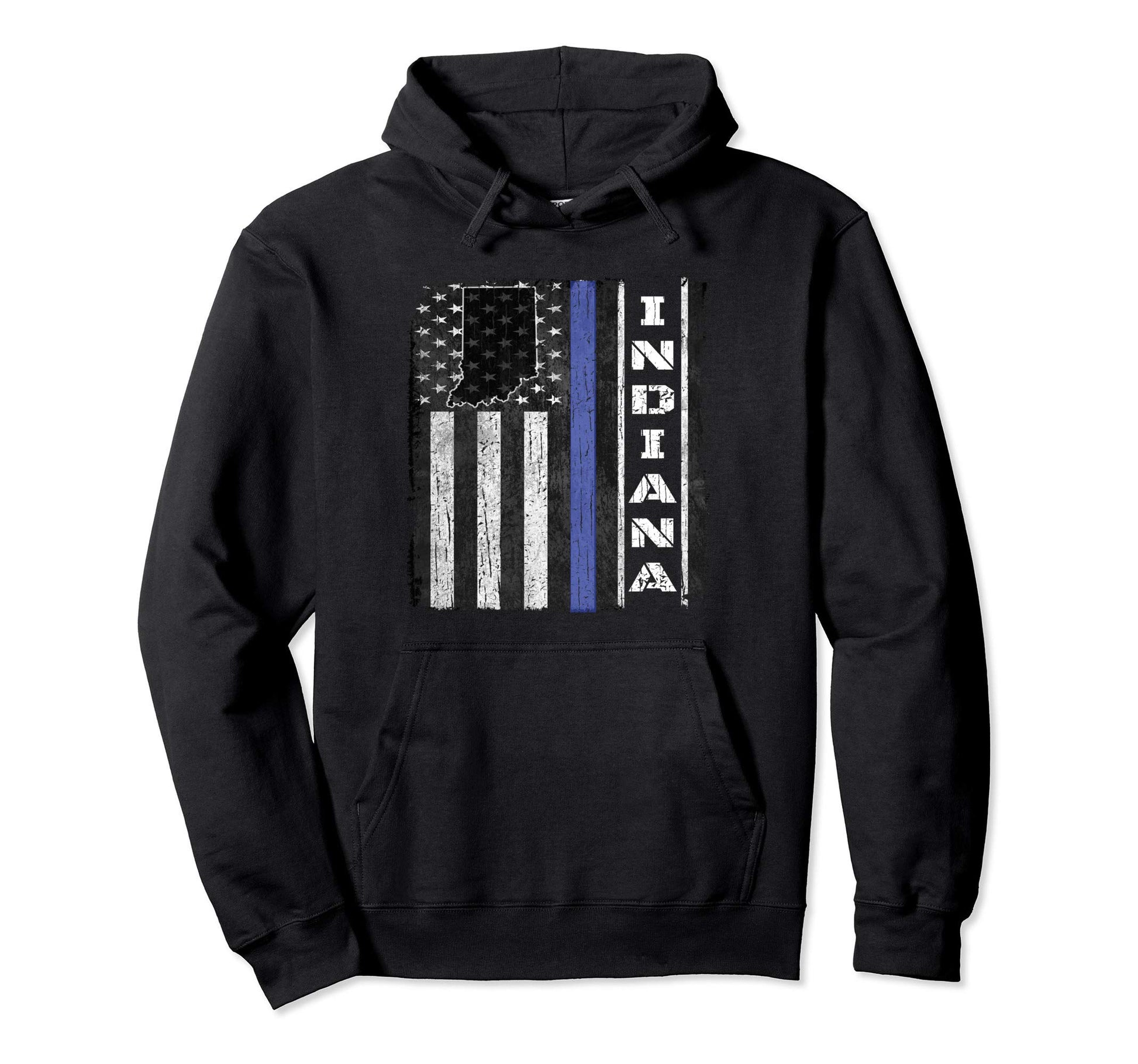 Indiana Thin Blue Line Police Flag Cop Hoodie - Streetwear Style Unisex - T-Shirt, Sweatshirt, Hoodie