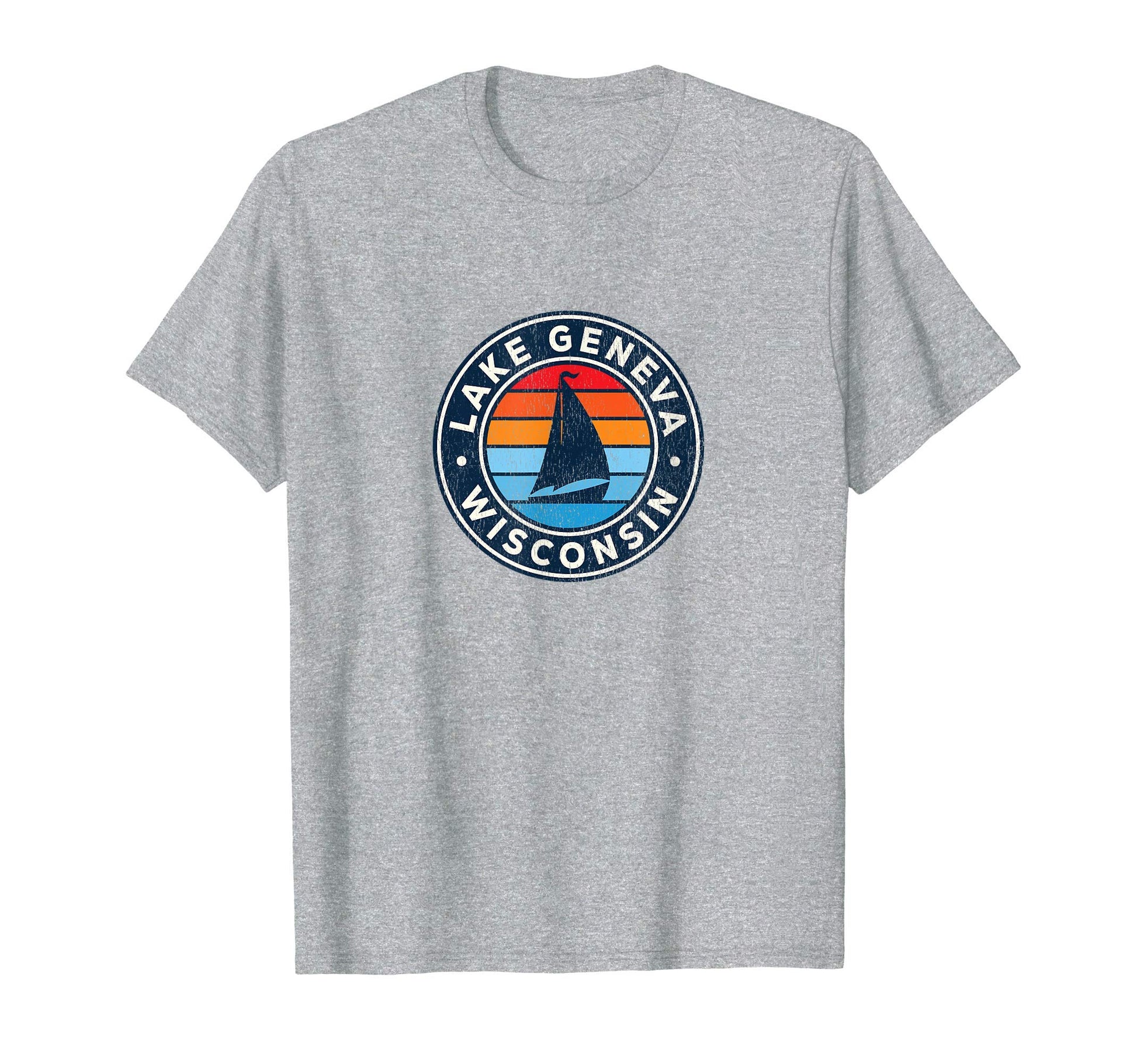 Lake Geneva Wisconsin Wi Sailboat 70S T-Shirt - Streetwear Style for Adults - T-Shirt, Sweatshirt, Hoodie