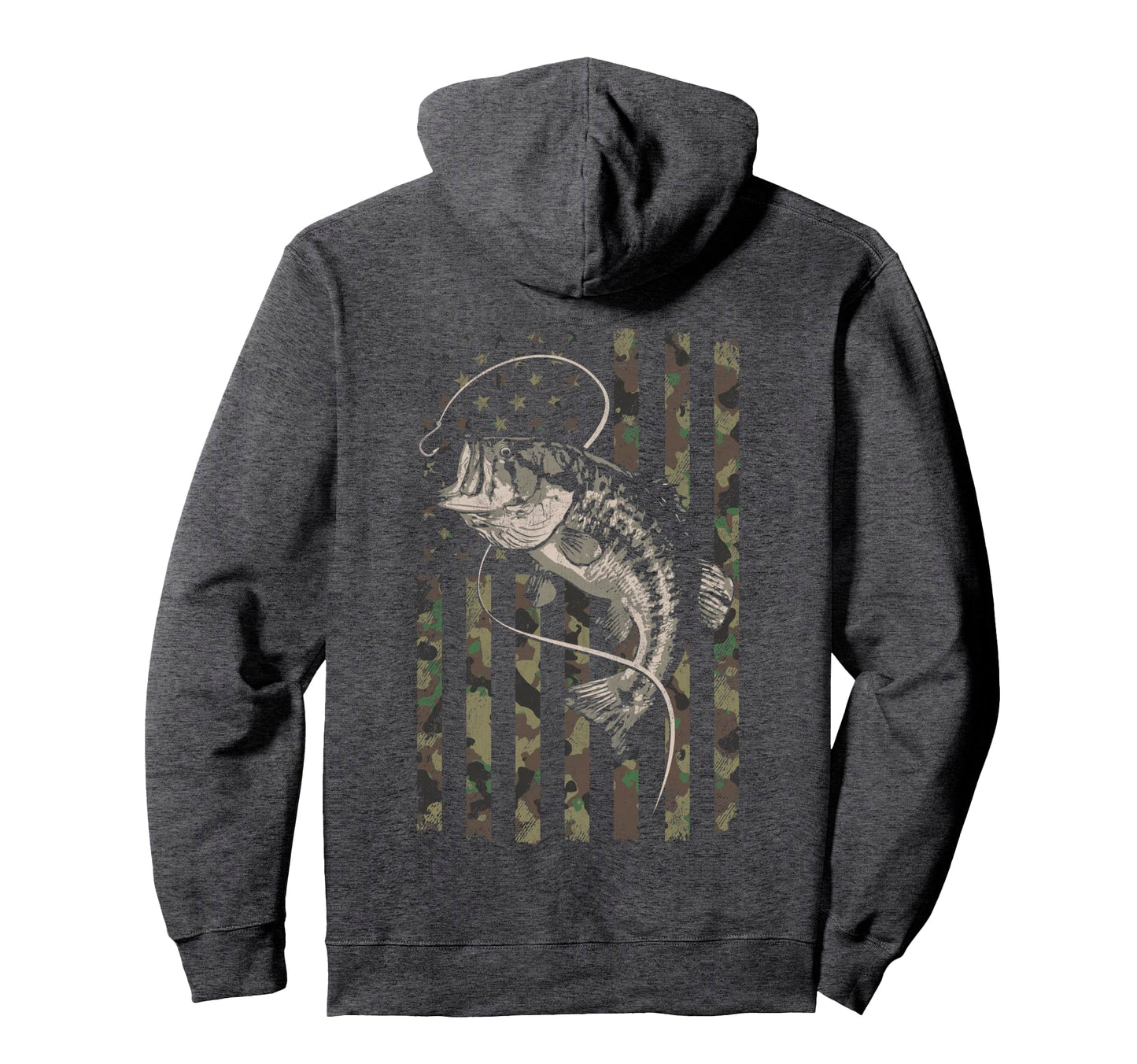 Fishing Camo American Flag Bass Fish Hoodie - Novelty Apparel for Adults - T-Shirt, Sweatshirt, Hoodie