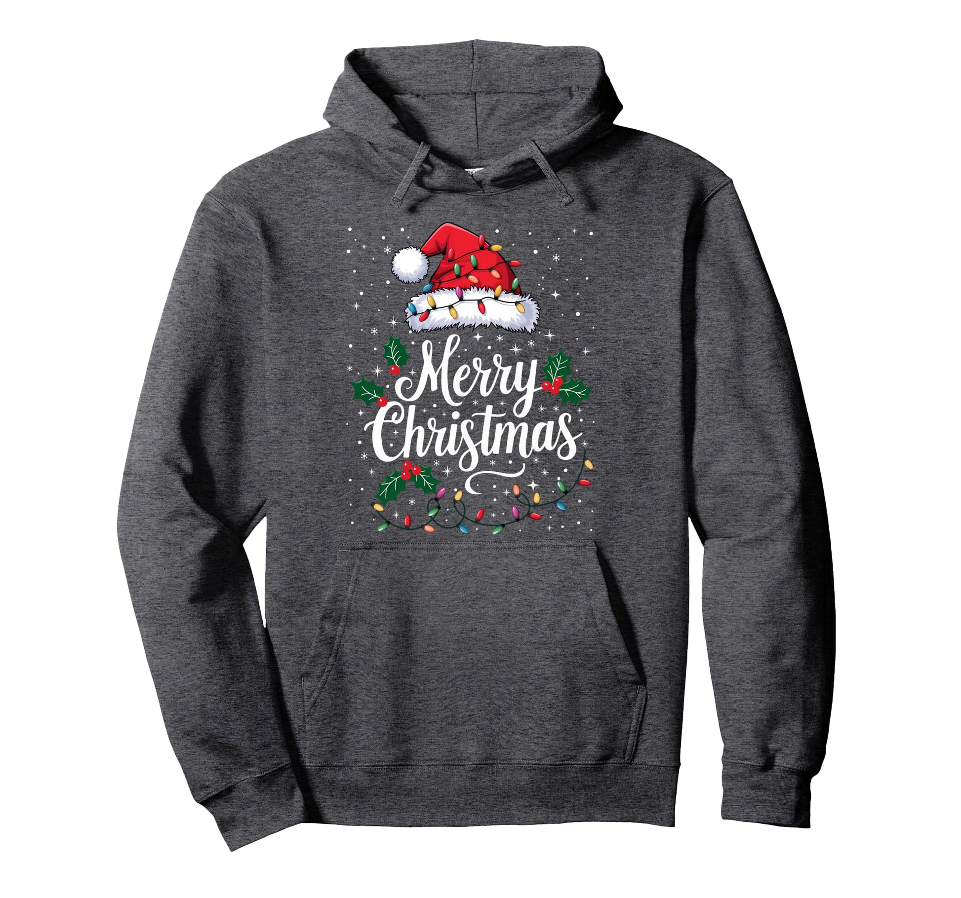 Merry Lights Red Santa Hat Family Hoodie - Graphic Print Men Women - T-Shirt, Sweatshirt, Hoodie