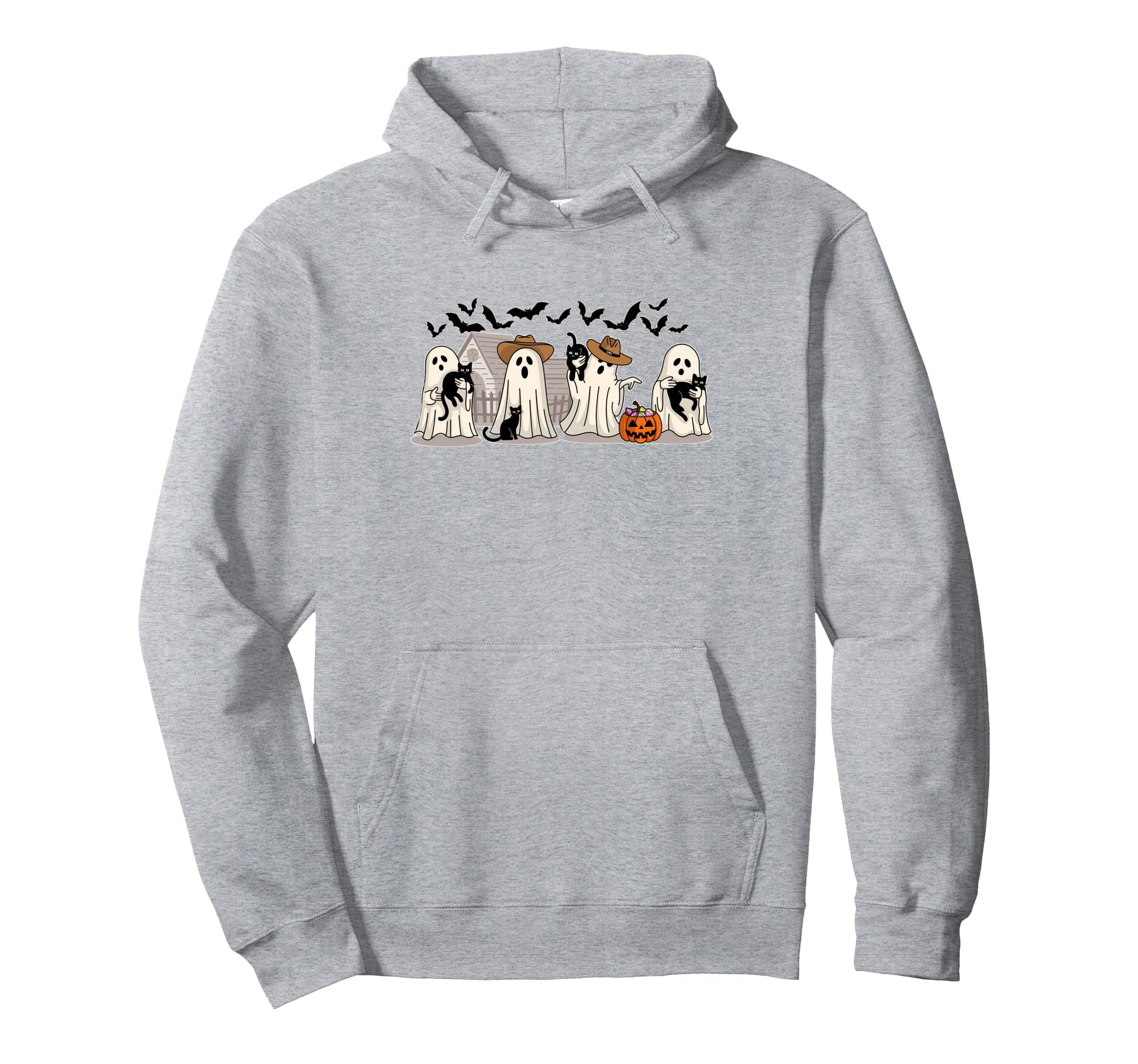 Black Cat Halloween Cowboy Ghost Hoodie - Fun Novelty Design Unisex - T-Shirt, Sweatshirt, Hoodie