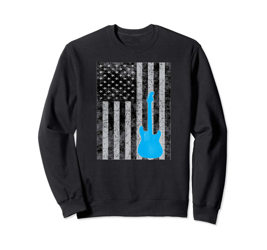 American Usa Flag Guitar Sweatshirt - Casual Everyday Wear for Adults - T-Shirt, Sweatshirt, Hoodie