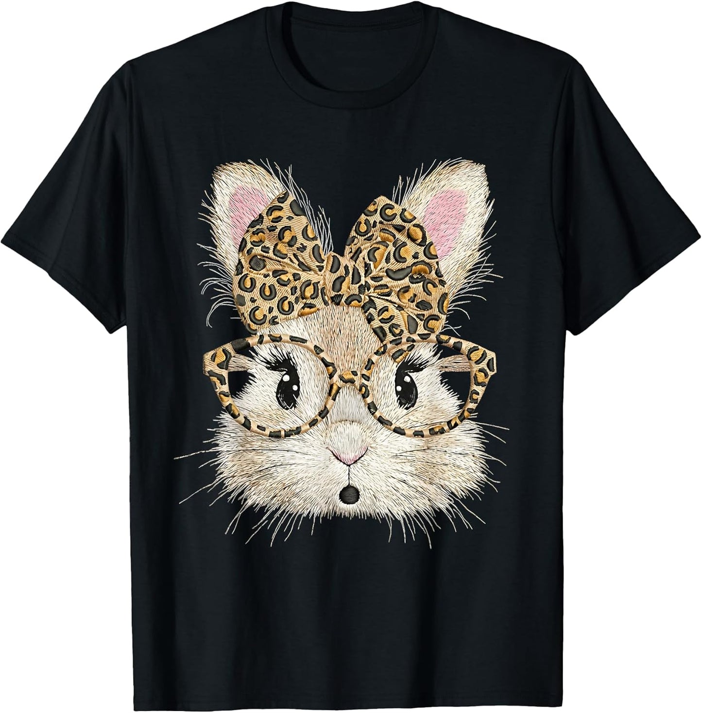 Easter Bunny Face Leopard Bow Women Girl Kids Unisex T-shirt, Sweatshirt, Hoodie, Long Sleeve Tee - T-Shirt, Sweatshirt, Hoodie