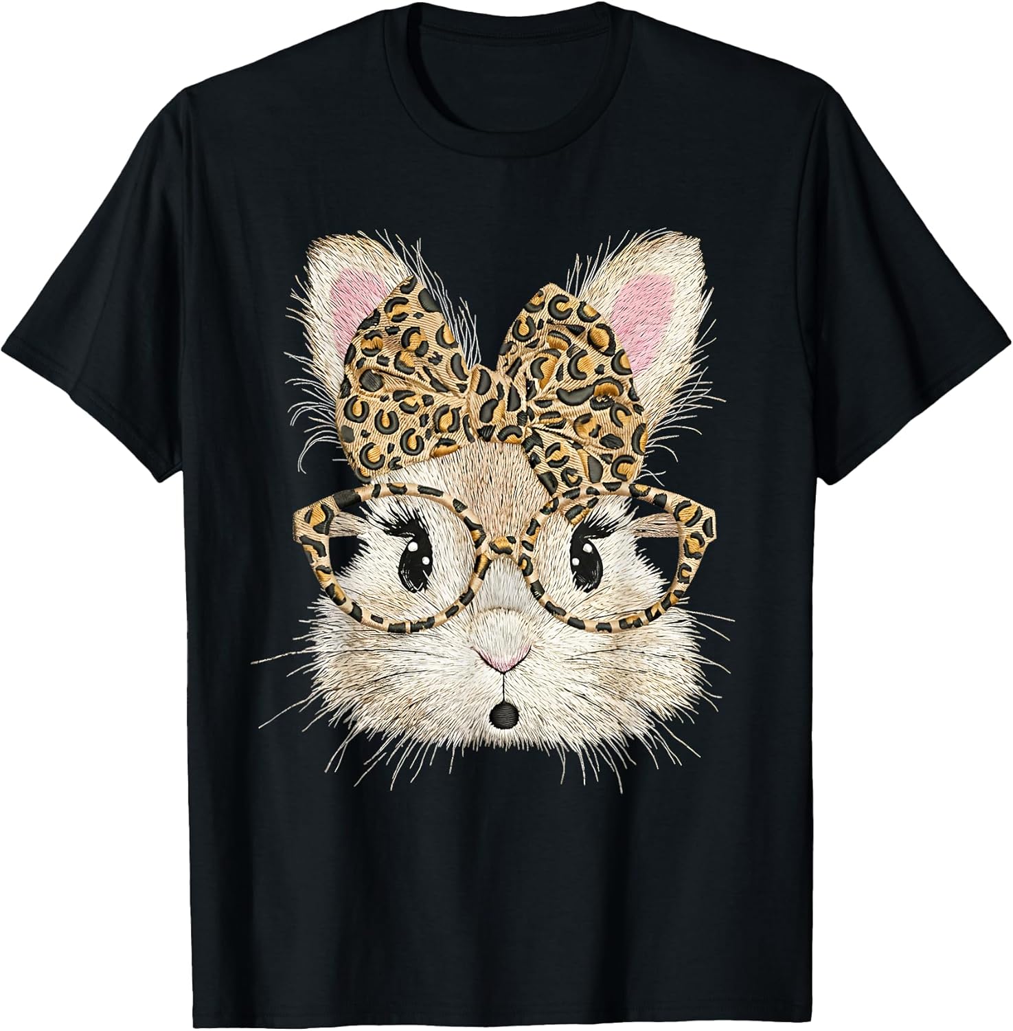 Easter Bunny Face Leopard Bow Women Girl Kids Unisex T-shirt, Sweatshirt, Hoodie, Long Sleeve Tee - T-Shirt, Sweatshirt, Hoodie