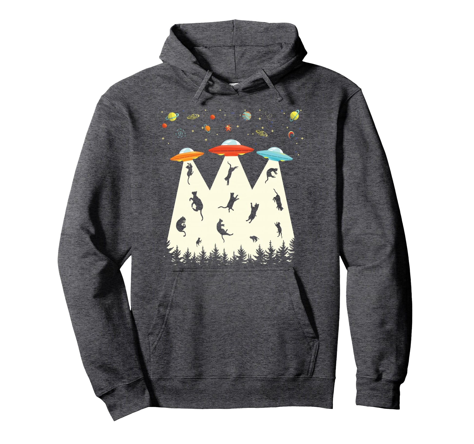 Cat Alien Abduction Ufo Funny Cat Dad Hoodie - Aesthetic Graphic Men Women - T-Shirt, Sweatshirt, Hoodie