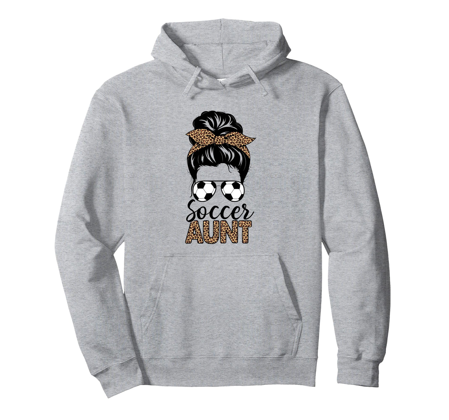 Soccer Aunt Life Messy Bun Leopard Hoodie - Minimalist Print for Adults - T-Shirt, Sweatshirt, Hoodie