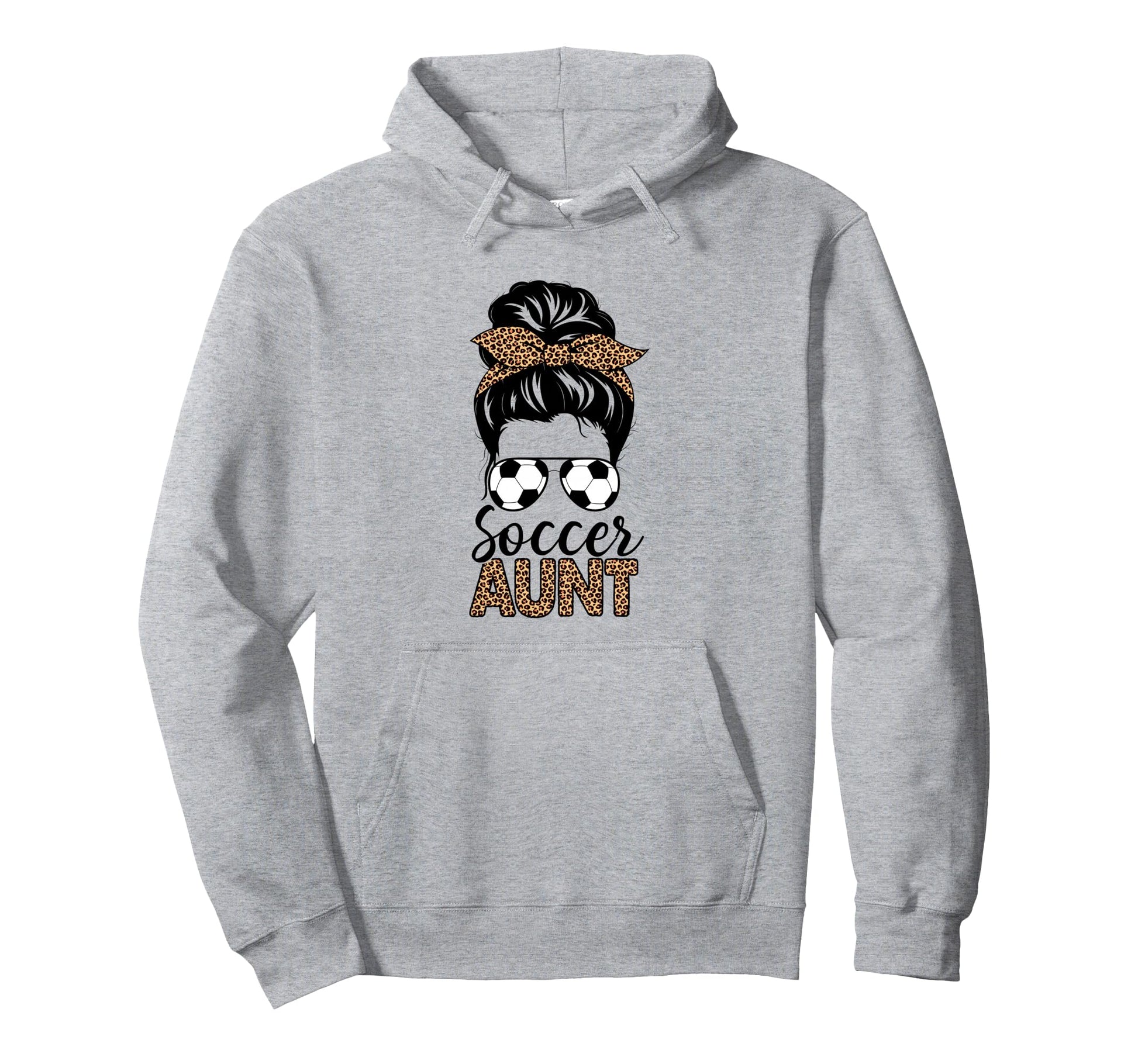 Soccer Aunt Life Messy Bun Leopard Hoodie - Minimalist Print for Adults - T-Shirt, Sweatshirt, Hoodie