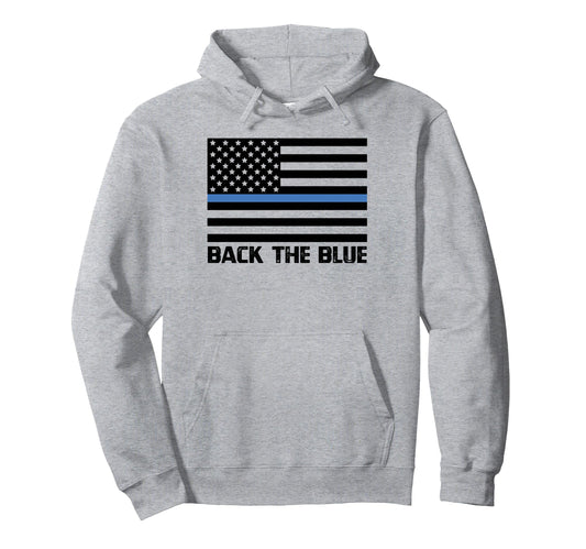 Back Blue Police Support Thin Blue Hoodie - Casual Everyday Wear Men Women - T-Shirt, Sweatshirt, Hoodie