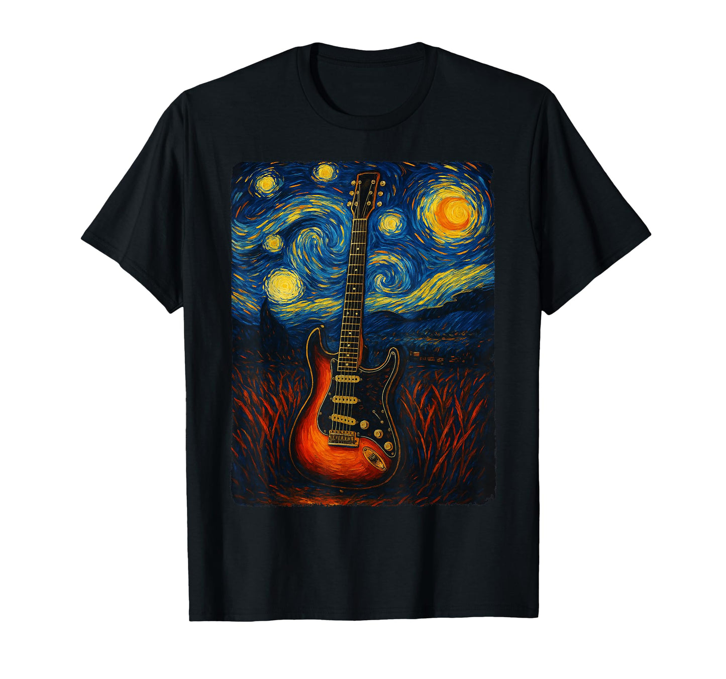 Guitar Starry Night Van Gogh Gifts T-Shirt - Novelty Apparel Unisex - T-Shirt, Sweatshirt, Hoodie