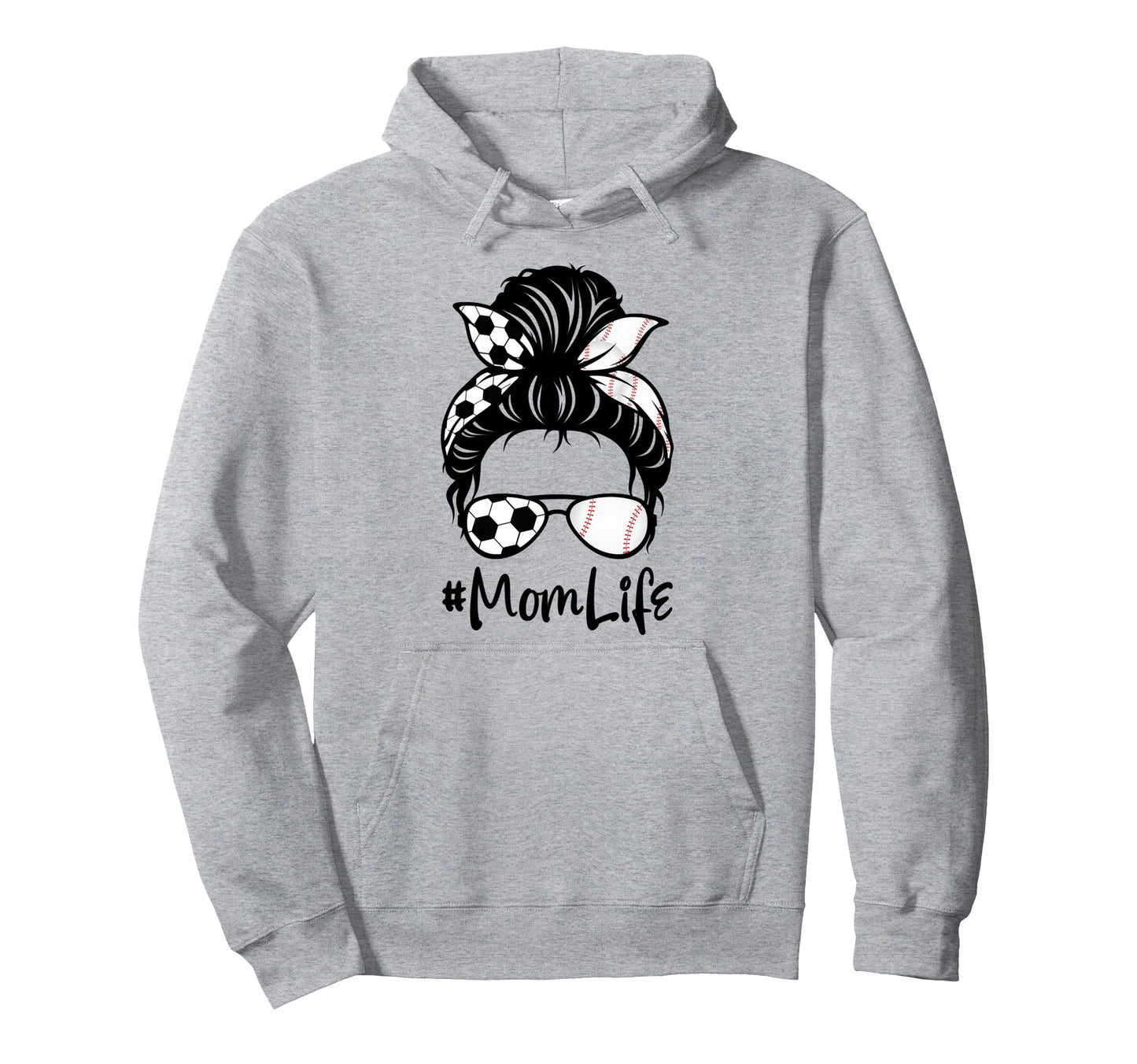 Womens Mom Life Soccer Messy Bun Hoodie - Streetwear Style for Adults - T-Shirt, Sweatshirt, Hoodie