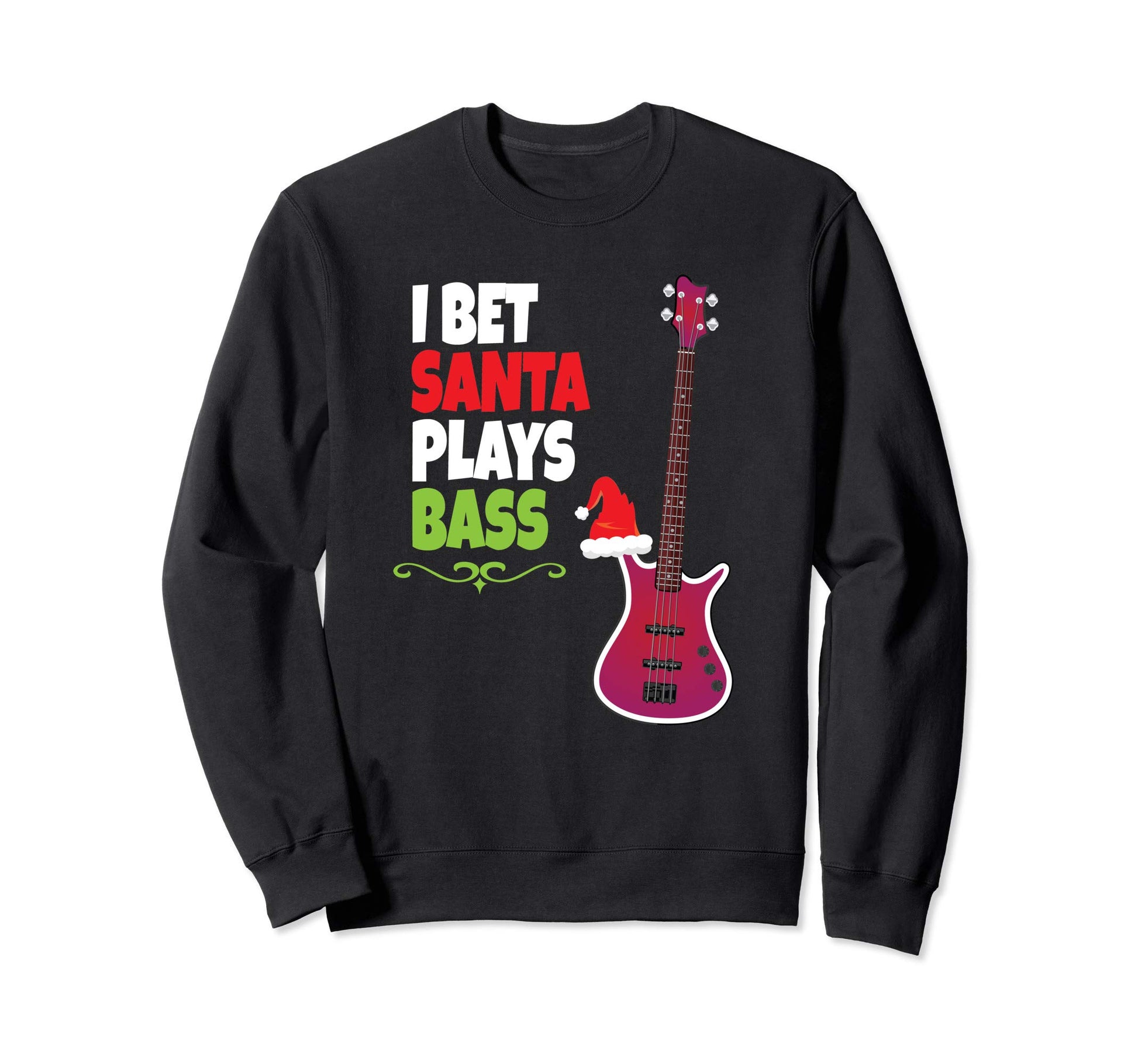 Gift Bass Guitar Player Santa Sweatshirt - Casual Everyday Wear Unisex - T-Shirt, Sweatshirt, Hoodie