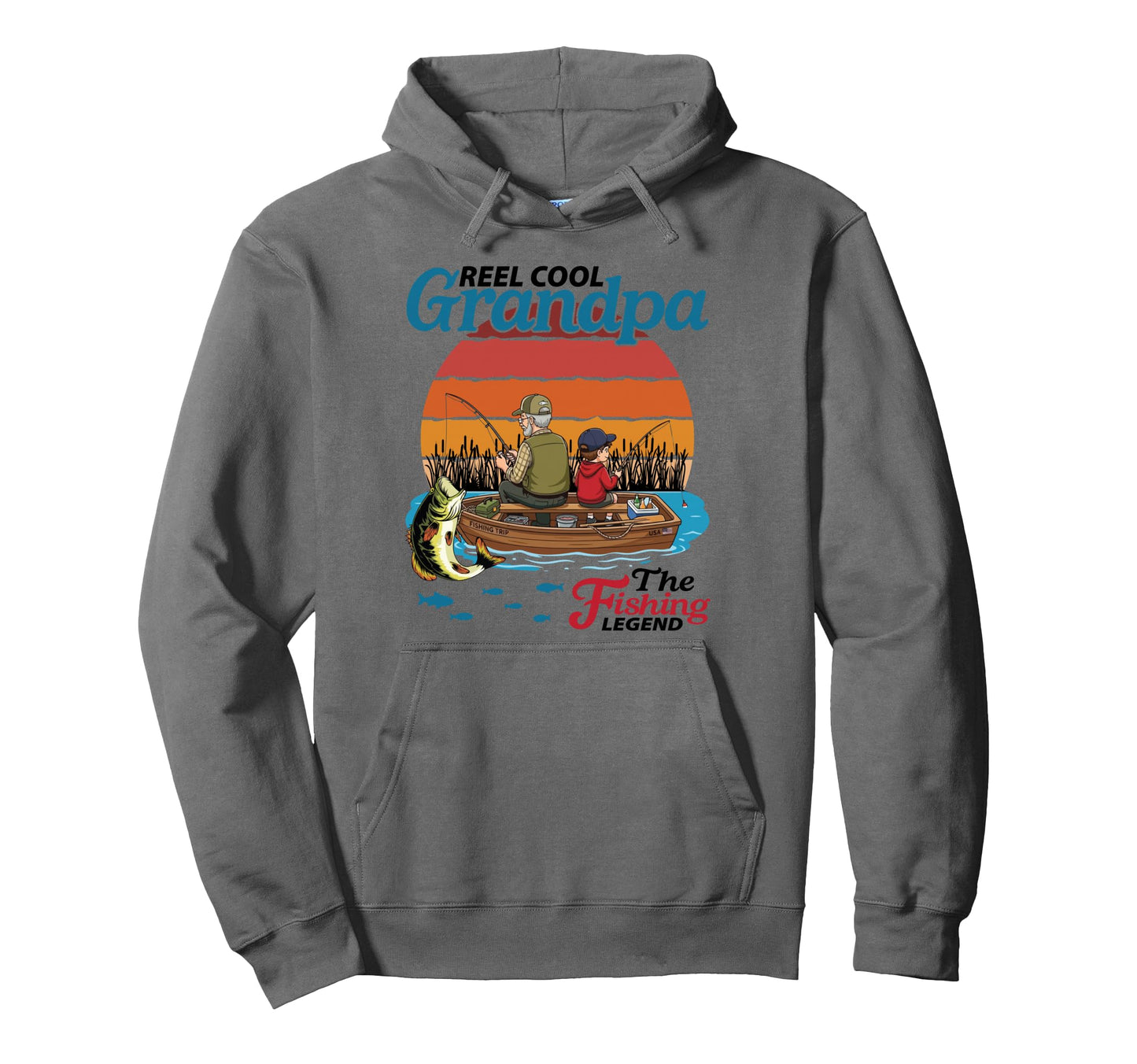 Reel Grandpa Fishing Legend Grandson Hoodie - Aesthetic Graphic Unisex - T-Shirt, Sweatshirt, Hoodie