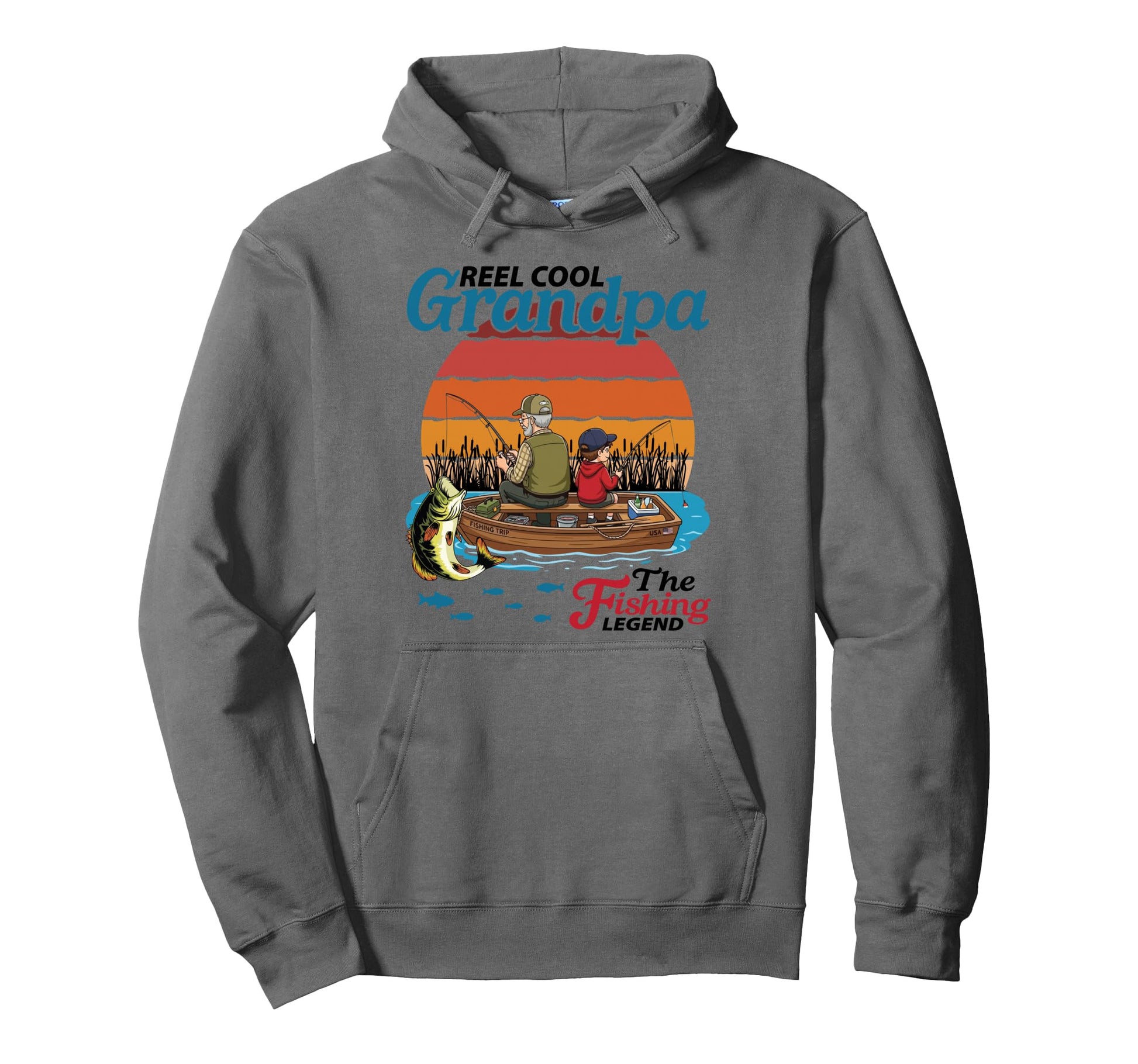 Reel Grandpa Fishing Legend Grandson Hoodie - Aesthetic Graphic Unisex - T-Shirt, Sweatshirt, Hoodie