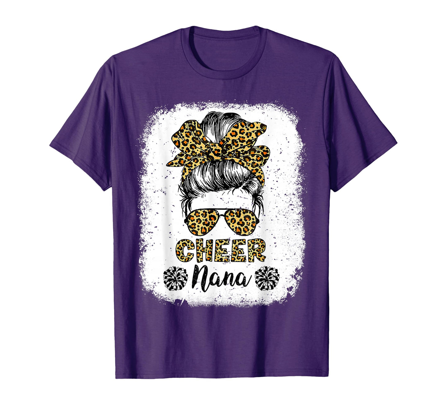 Cheer Nana Leopard Messy Bun T-Shirt - Novelty Apparel Men Women - T-Shirt, Sweatshirt, Hoodie