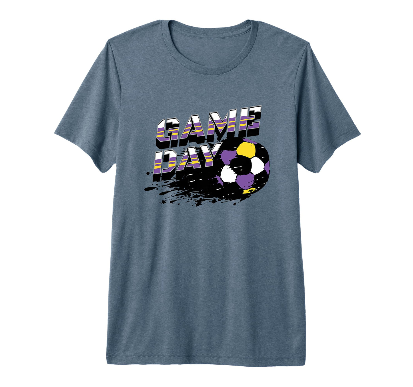 Soccer Game Day Splatter Purple Gold T-Shirt - Custom Art Print Unisex - T-Shirt, Sweatshirt, Hoodie
