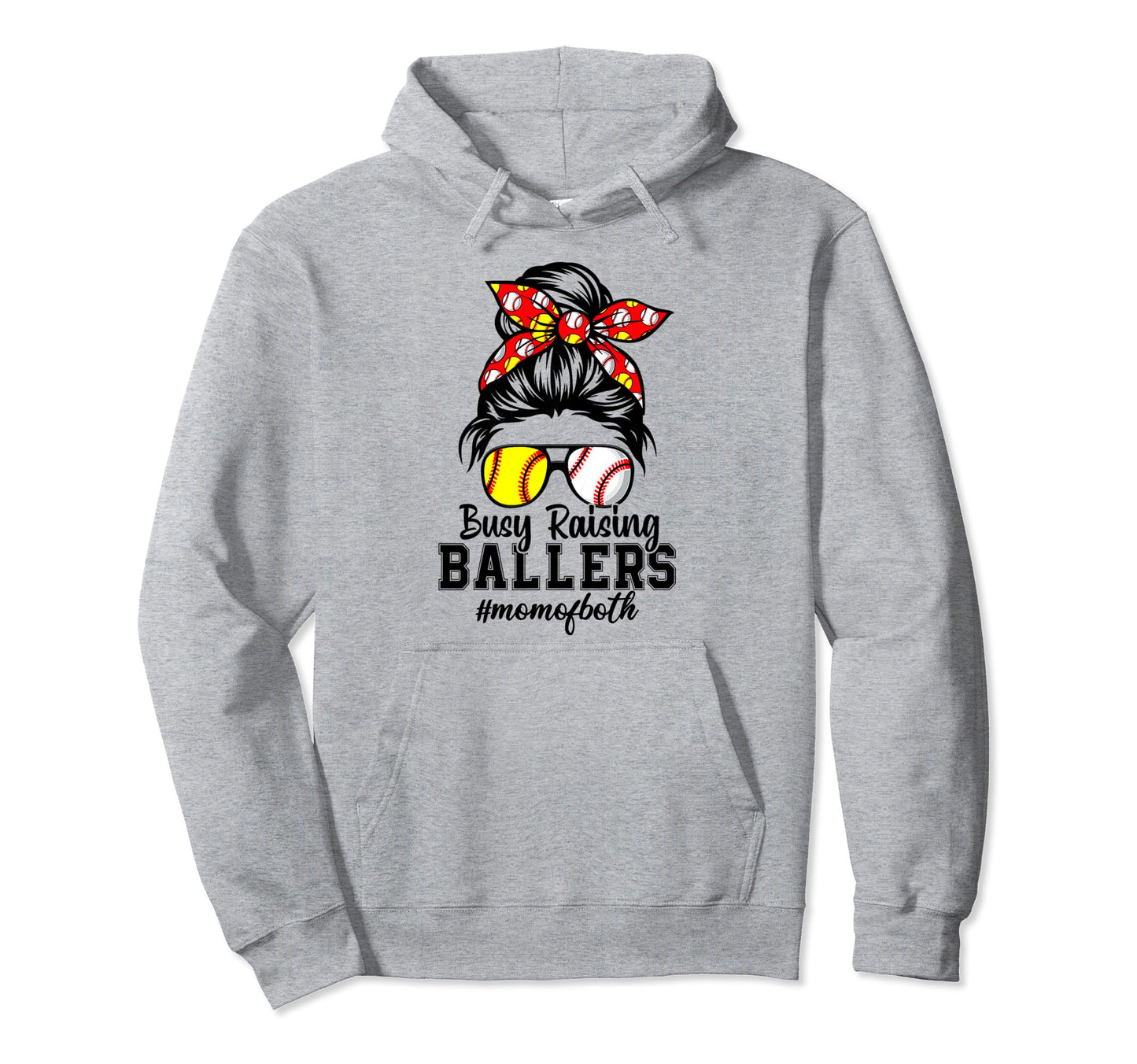 Messy Bun Mom Both Baseball Softball Busy Hoodie - Minimalist Print Unisex - T-Shirt, Sweatshirt, Hoodie