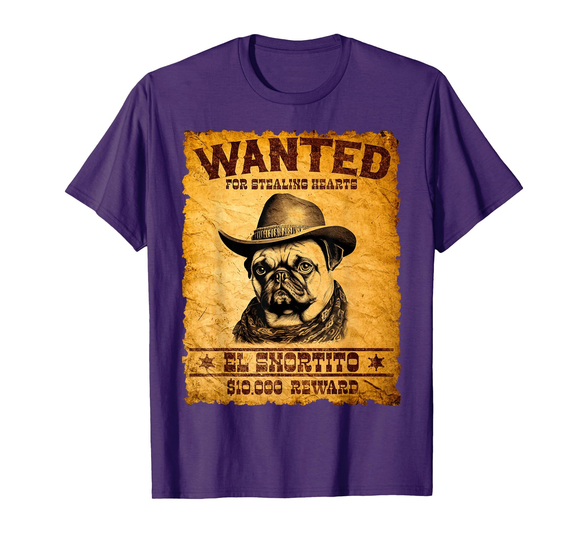 Funny Pug Wanted Western Cowboy Pug Dog T-Shirt - Novelty Apparel Unisex - T-Shirt, Sweatshirt, Hoodie
