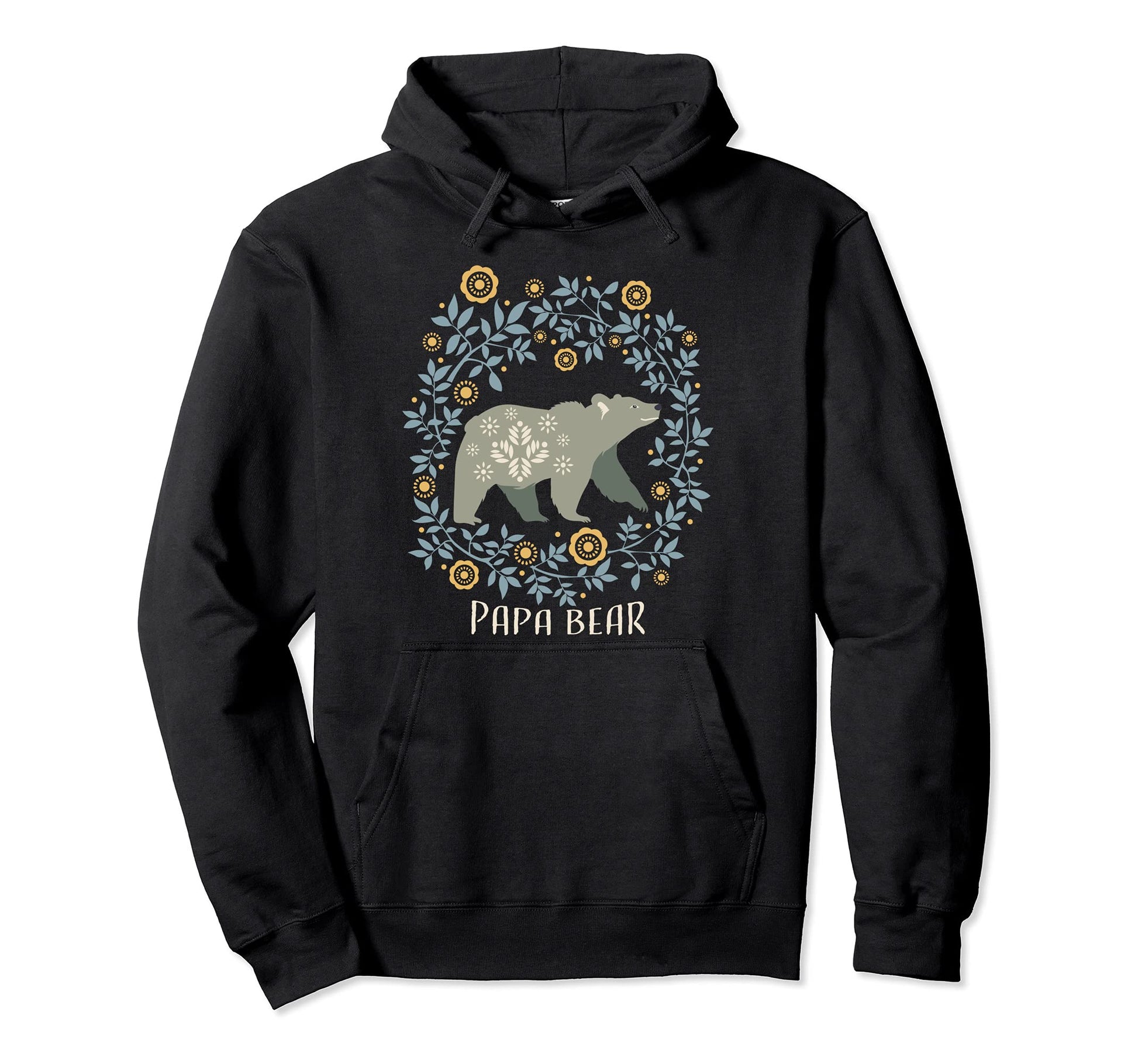 Papa Bear Floral Ornament Animal Hoodie - Minimalist Print for Adults - T-Shirt, Sweatshirt, Hoodie