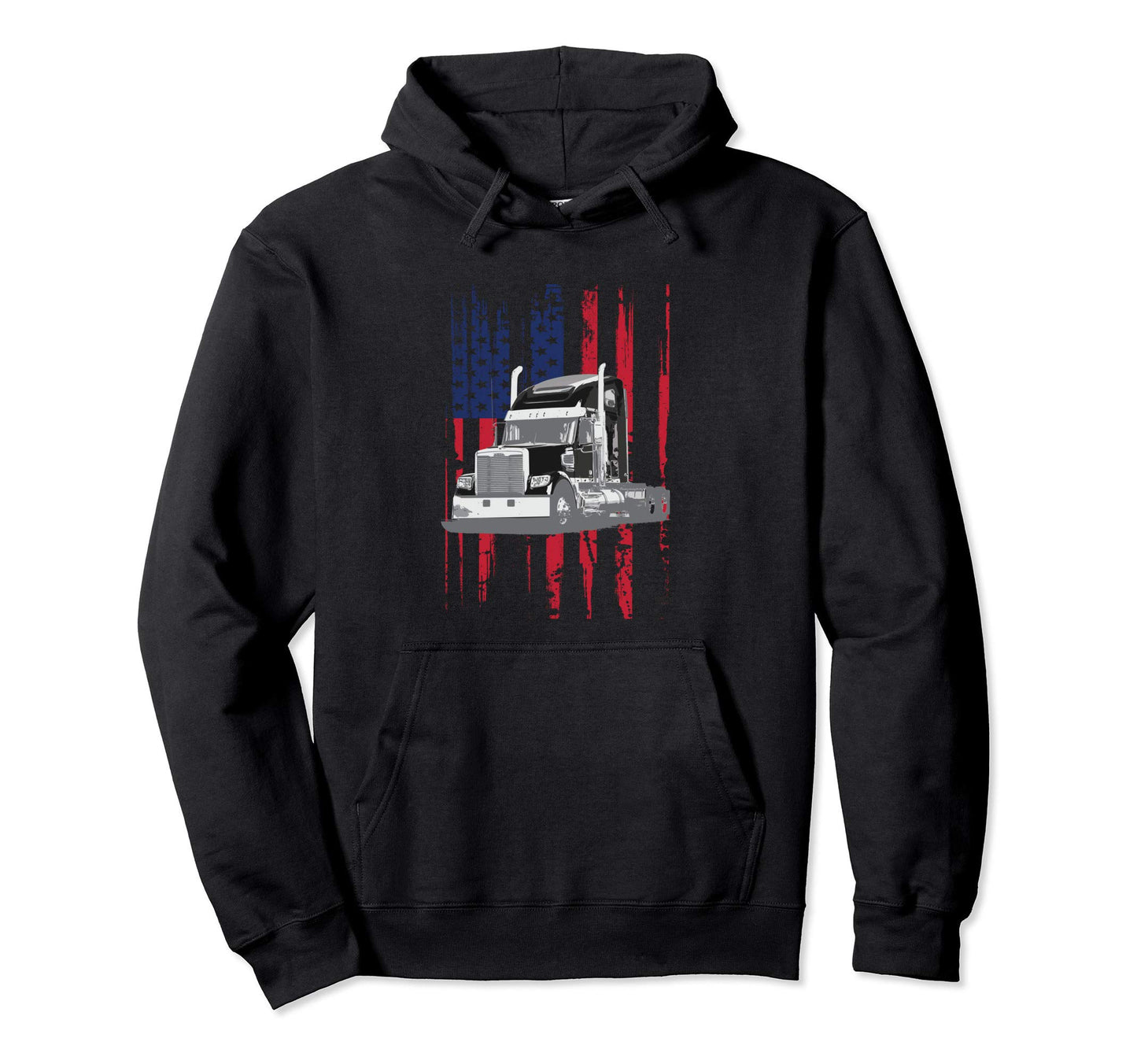 Trucker American Flag Patriotic Trucker Hoodie - Novelty Apparel Unisex - T-Shirt, Sweatshirt, Hoodie