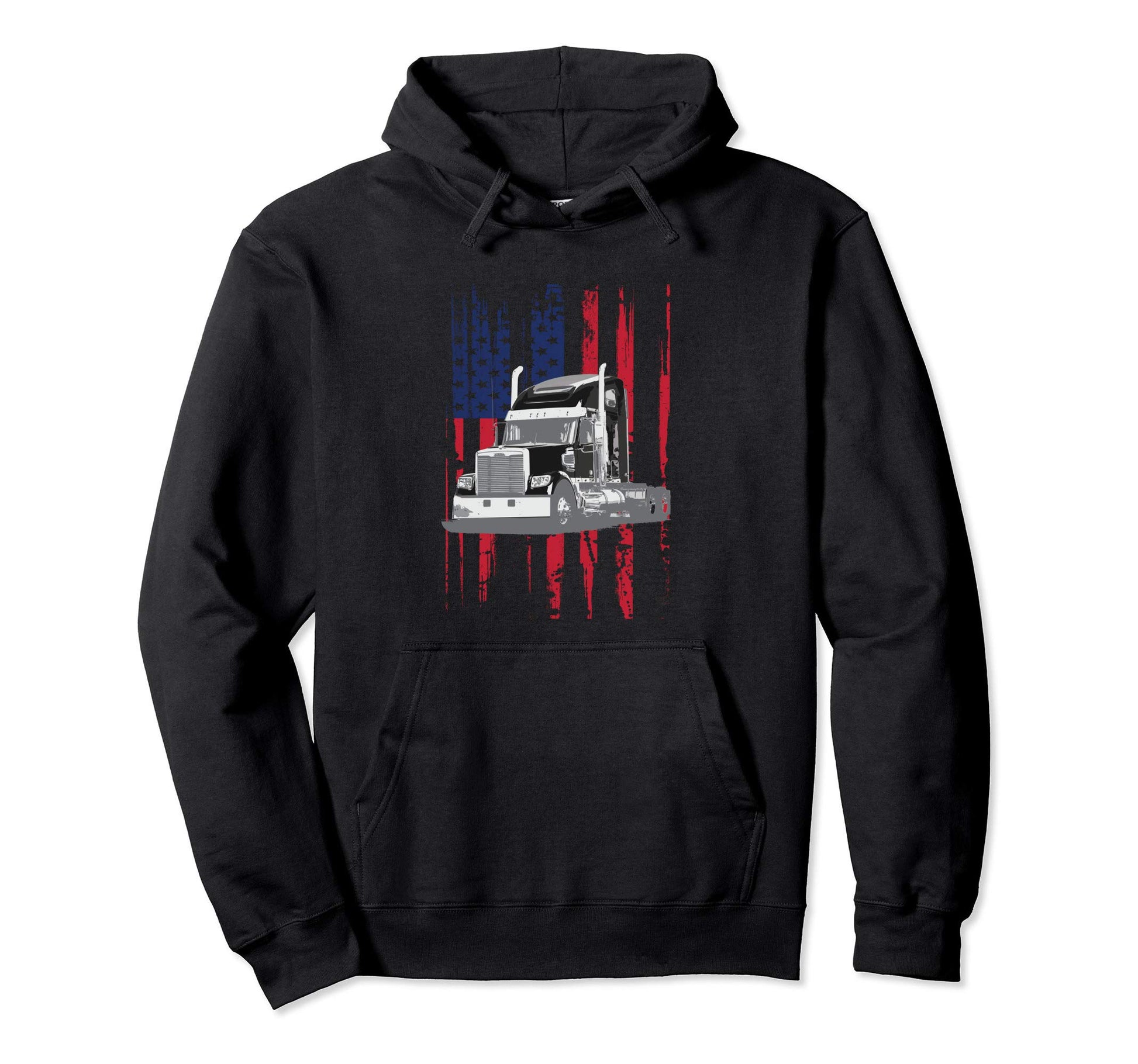 Trucker American Flag Patriotic Trucker Hoodie - Novelty Apparel Unisex - T-Shirt, Sweatshirt, Hoodie