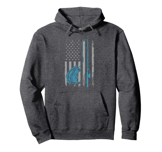 American Flag Fishing Rod Bass Fishing Hoodie - Graphic Print Men Women - T-Shirt, Sweatshirt, Hoodie
