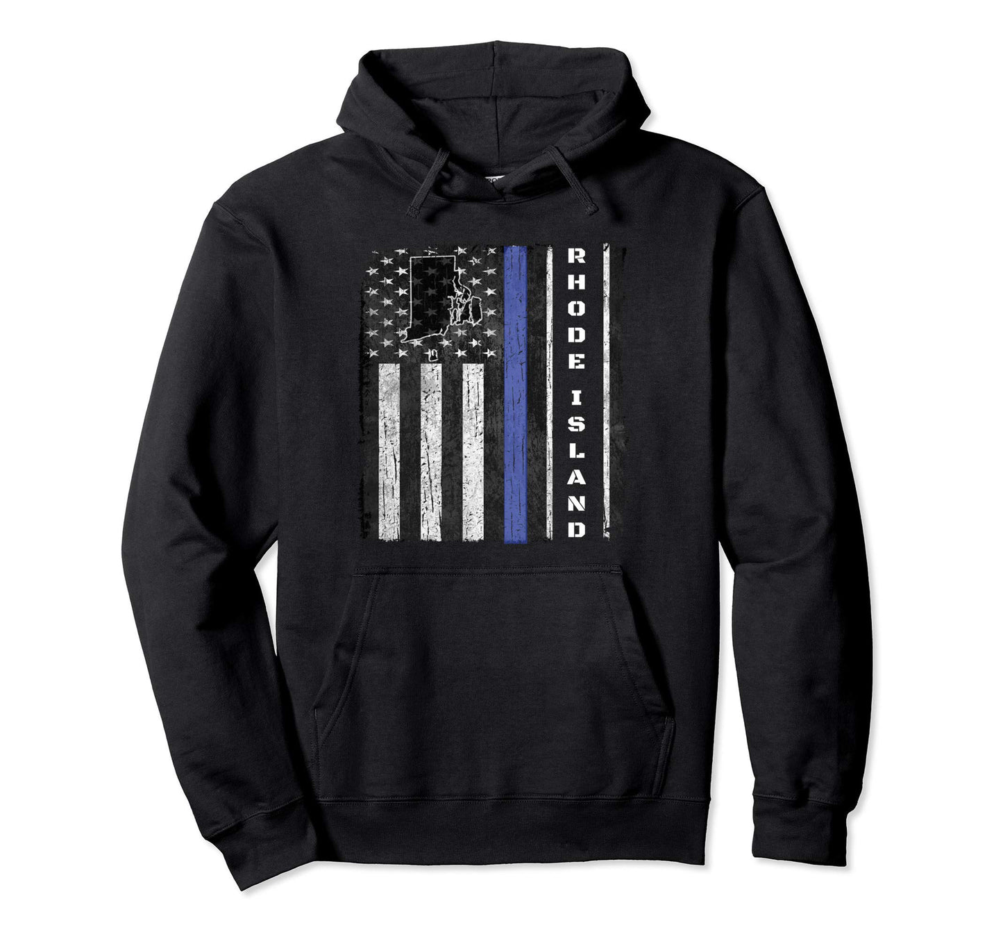 Rhode Island Thin Blue Line Police Flag Hoodie - Unique Graphic Men Women - T-Shirt, Sweatshirt, Hoodie