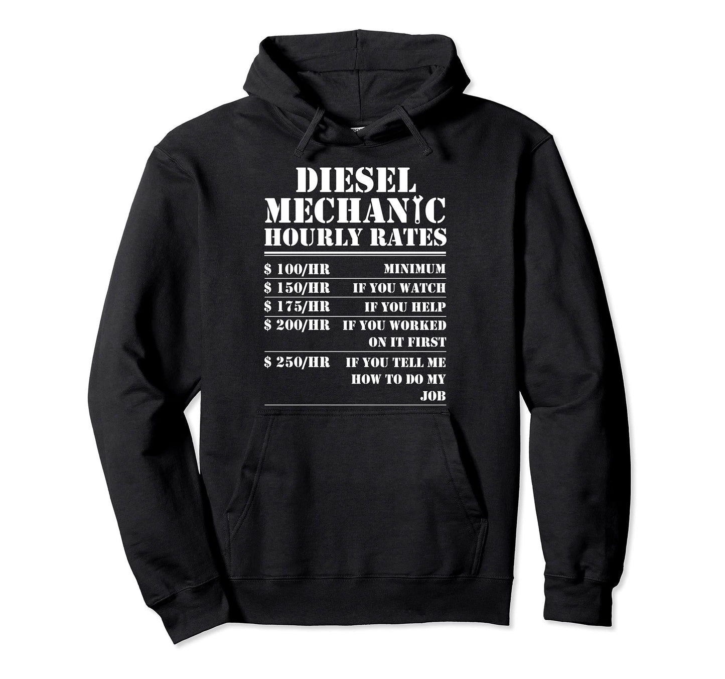 Diesel Mechanic Hourly Rate Funny Hoodie - Minimalist Print Men Women - T-Shirt, Sweatshirt, Hoodie