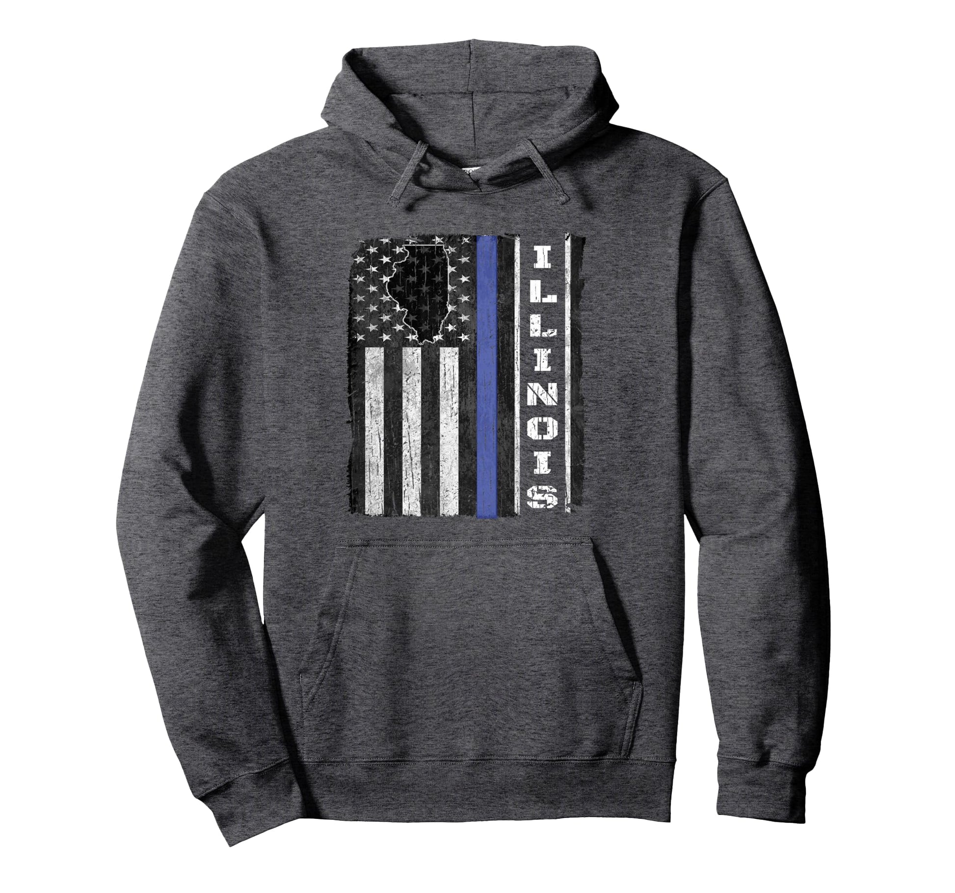 Illinois Thin Blue Line Police Flag Cop Hoodie - Aesthetic Graphic Unisex - T-Shirt, Sweatshirt, Hoodie