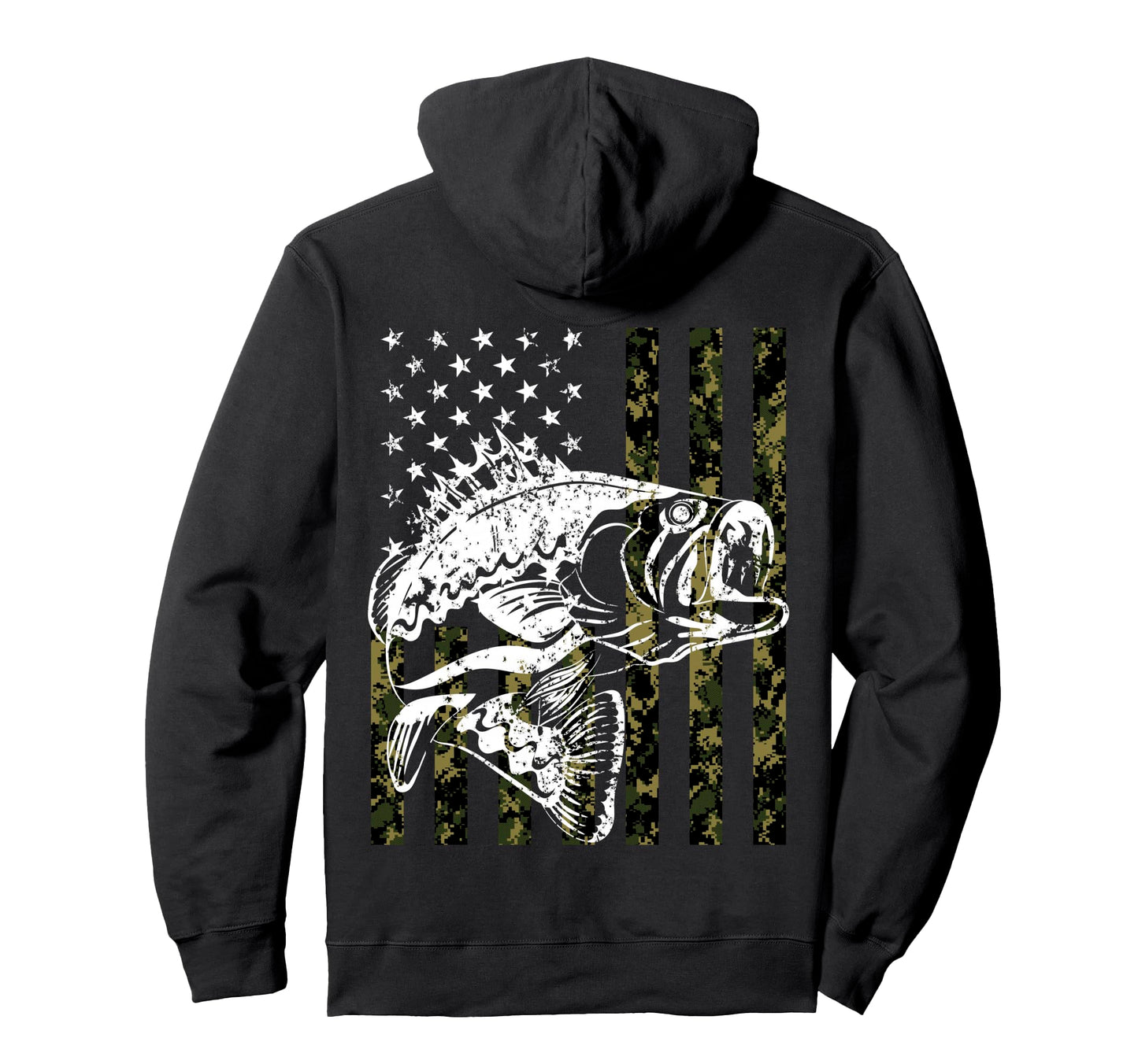 American Flag Bass Fish Patriotic Hoodie - Casual Everyday Wear Men Women - T-Shirt, Sweatshirt, Hoodie