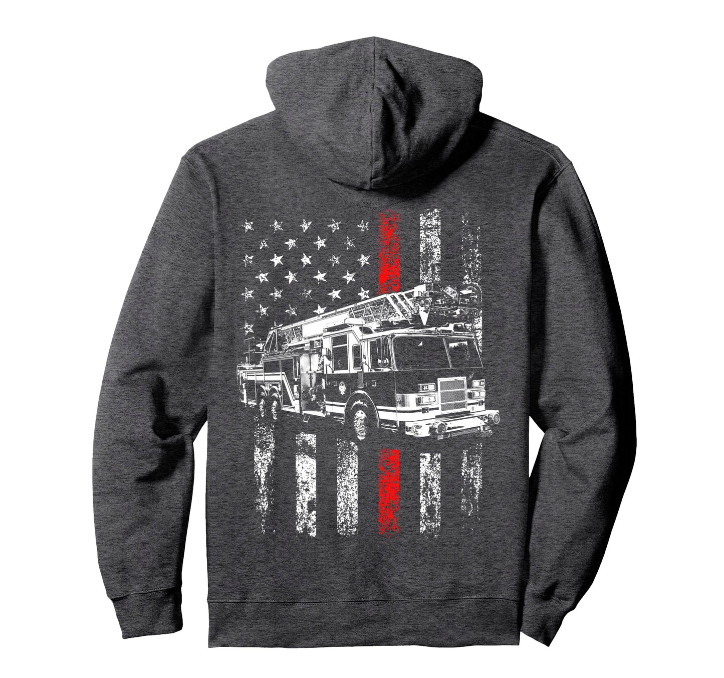 Fireman American Flag Thin Red Line Hoodie - Novelty Apparel for Adults - T-Shirt, Sweatshirt, Hoodie