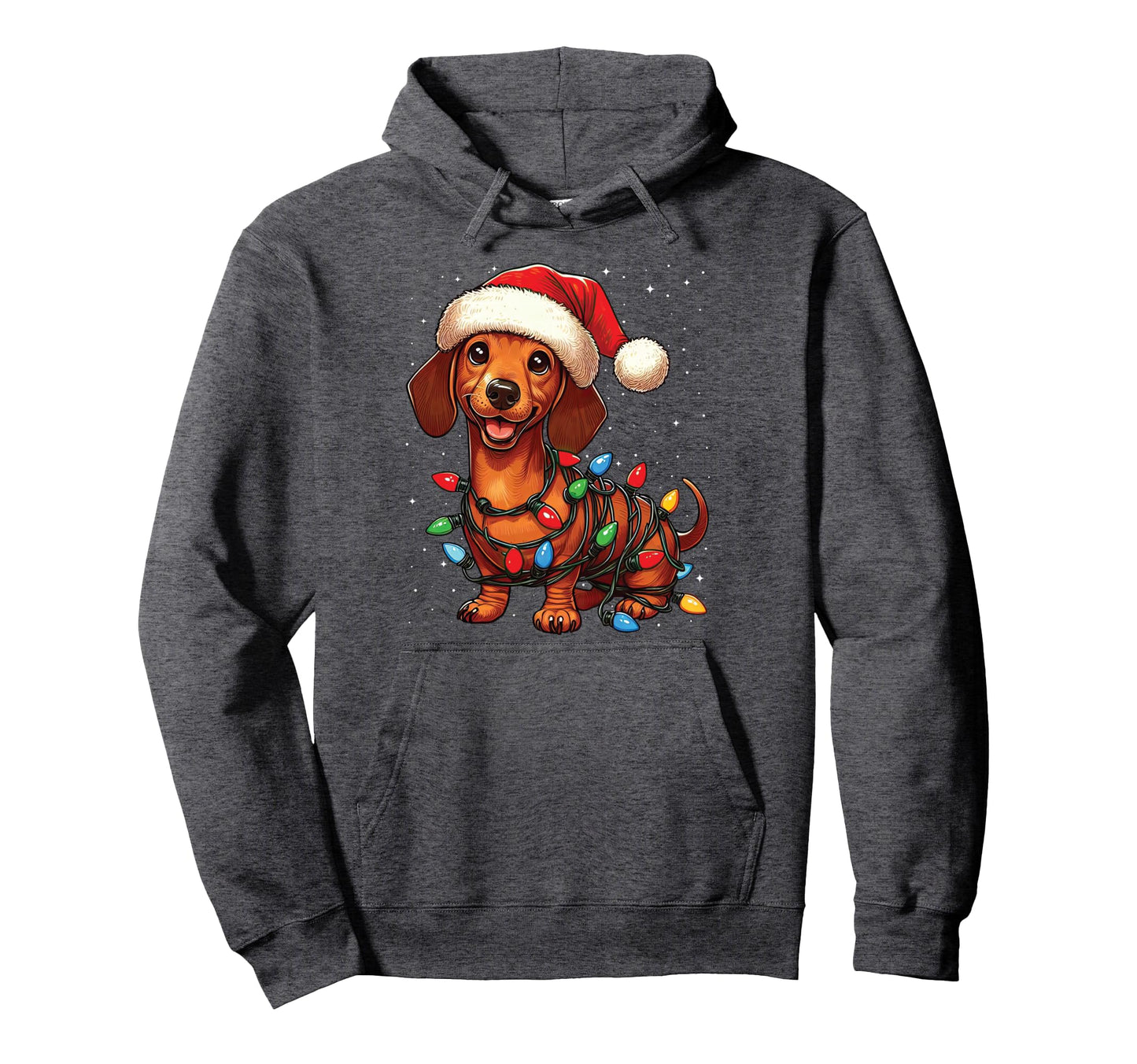 Dachshund Dog Lights Santa Hat Snow Hoodie - Streetwear Style Men Women - T-Shirt, Sweatshirt, Hoodie