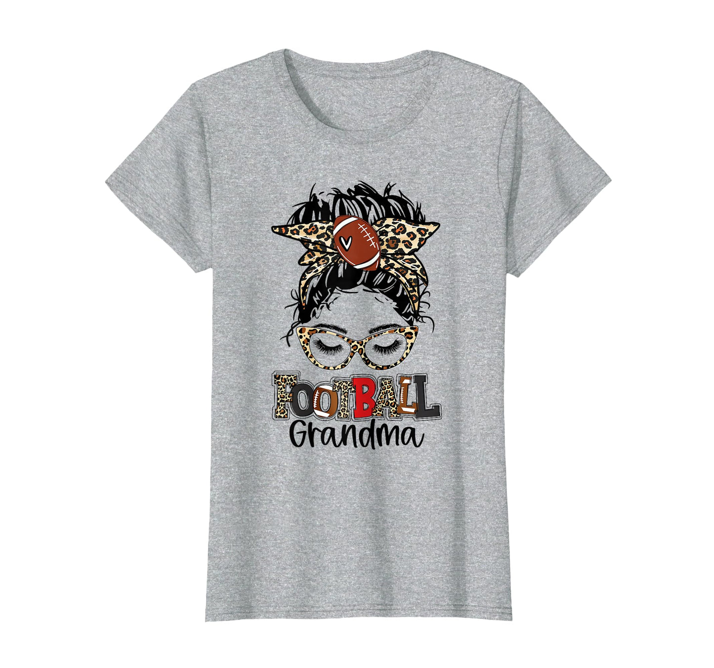Leopard Messy Bun Football Grandma T-Shirt - Custom Art Print for Adults - T-Shirt, Sweatshirt, Hoodie