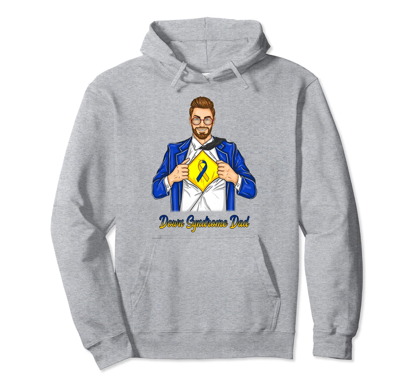 Bearded Blue Yellow Ribbon World Down Hoodie - Fun Novelty Design Unisex - T-Shirt, Sweatshirt, Hoodie