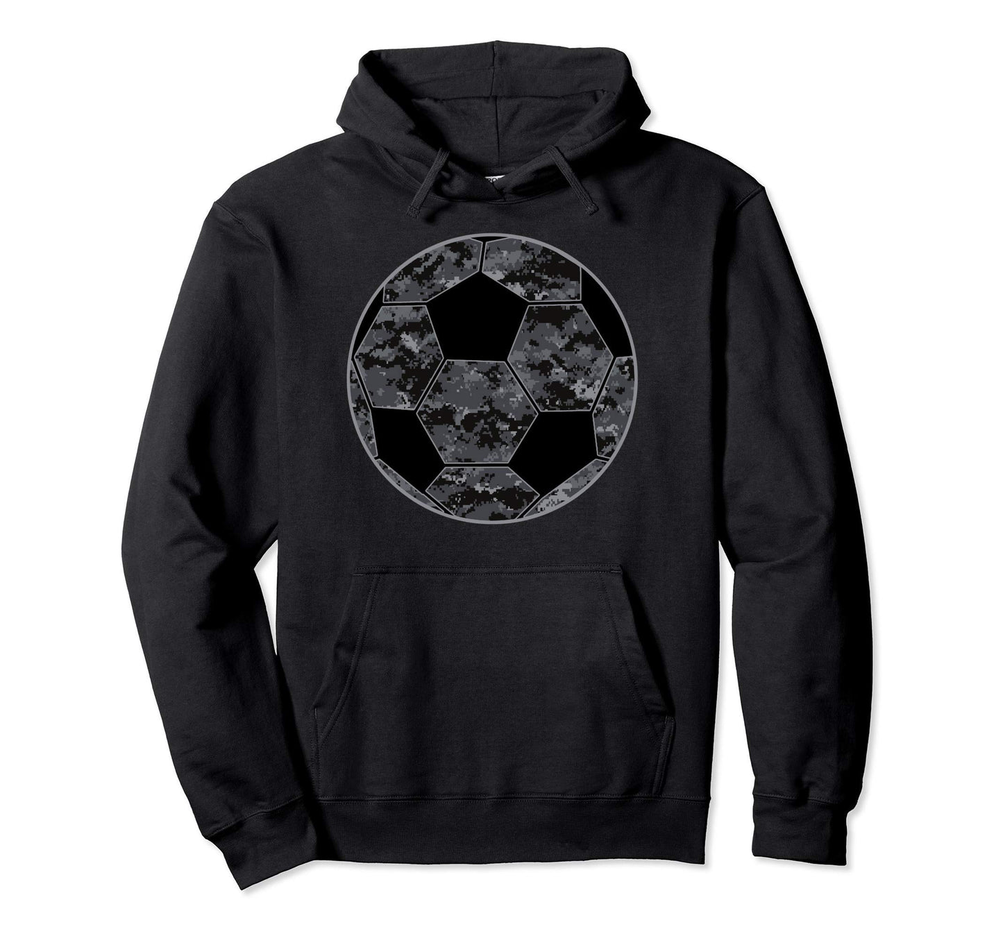 Dark Grey Camo Soccer Dark Hoodie - Fun Novelty Design for Adults - T-Shirt, Sweatshirt, Hoodie