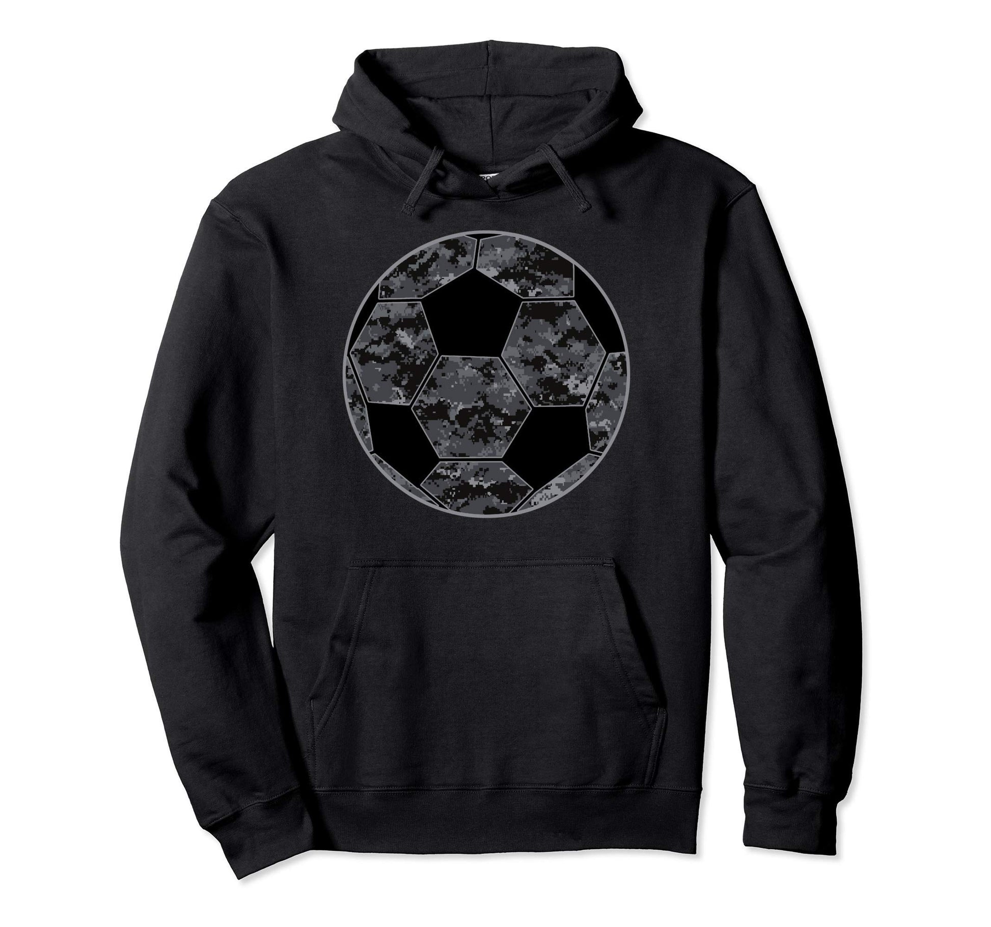 Dark Grey Camo Soccer Dark Hoodie - Fun Novelty Design for Adults - T-Shirt, Sweatshirt, Hoodie