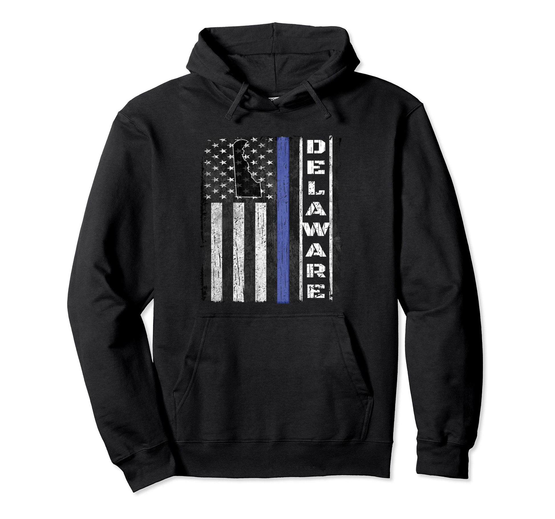 Delaware Thin Blue Line Police Flag Cop Hoodie - Graphic Print Men Women - T-Shirt, Sweatshirt, Hoodie