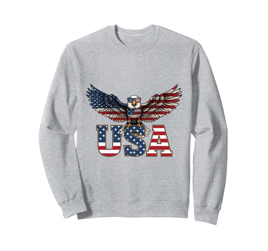 American Flag Bald Eagle Patriotic Sweatshirt - Unique Graphic Unisex - T-Shirt, Sweatshirt, Hoodie