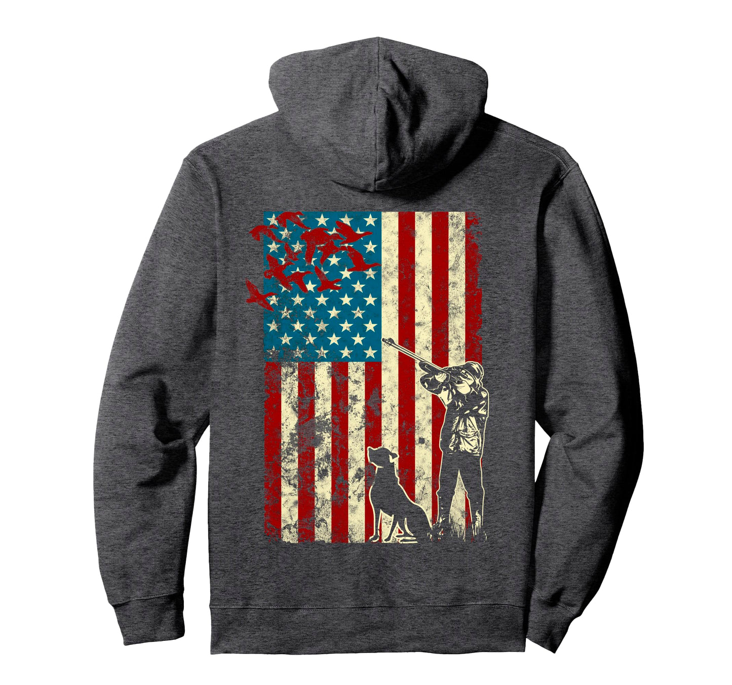 Duck Hunting Distressed Patriotic Hoodie - Aesthetic Graphic for Adults - T-Shirt, Sweatshirt, Hoodie