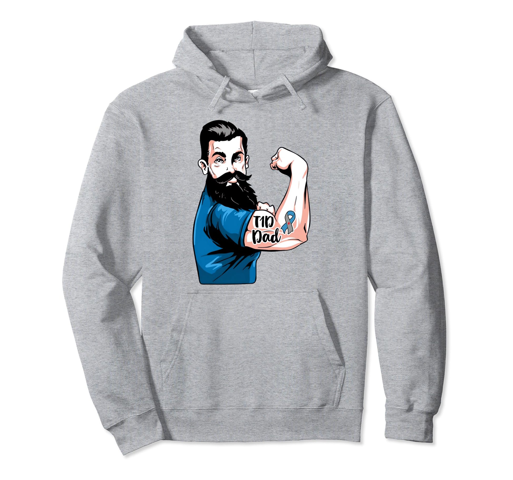 Bearded T1D Dad Type 1 Diabetes Hoodie - Custom Art Print Men Women - T-Shirt, Sweatshirt, Hoodie