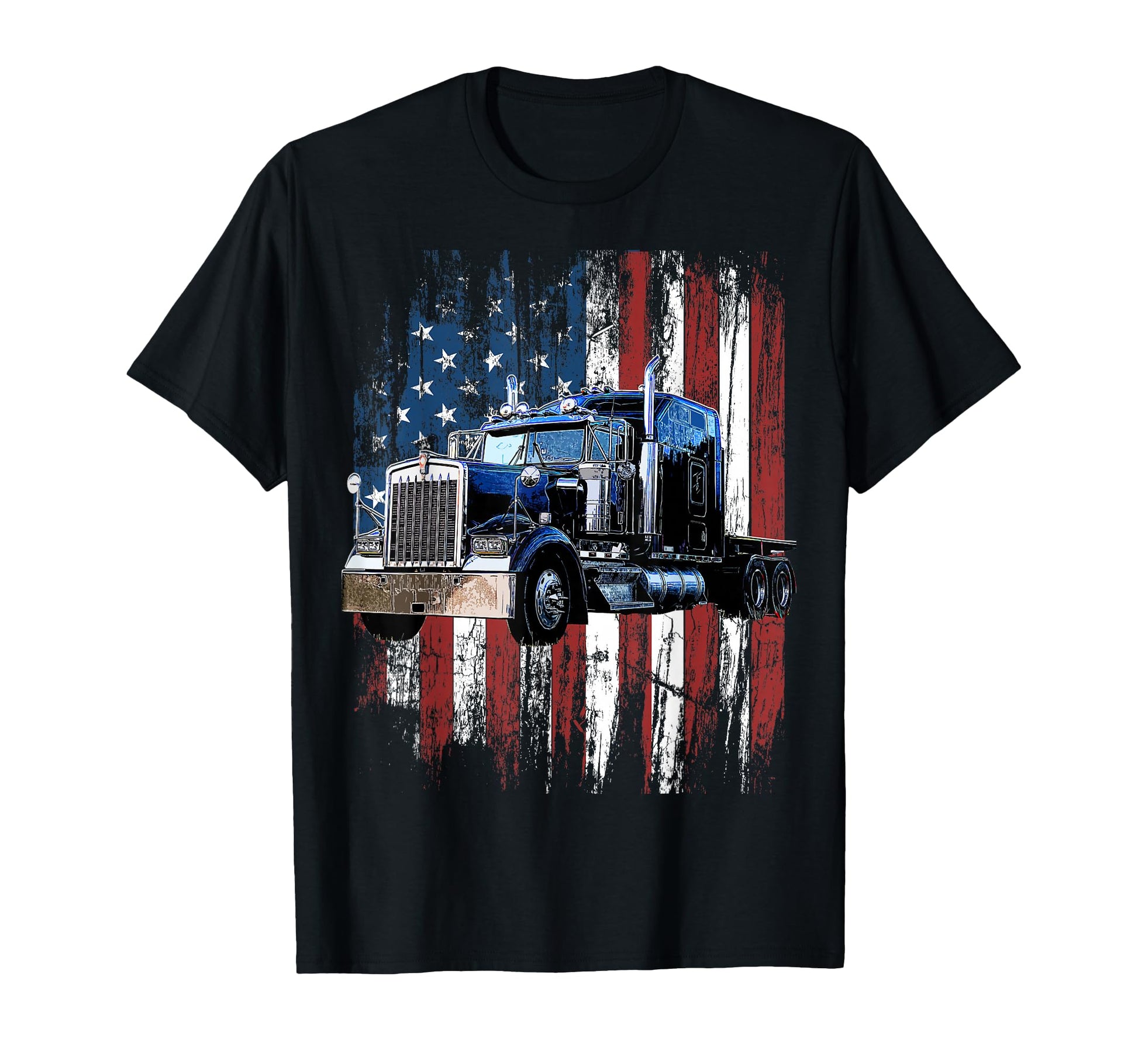 Trucker American Flag Truck Driver Truck T-Shirt - Graphic Print Men Women - T-Shirt, Sweatshirt, Hoodie