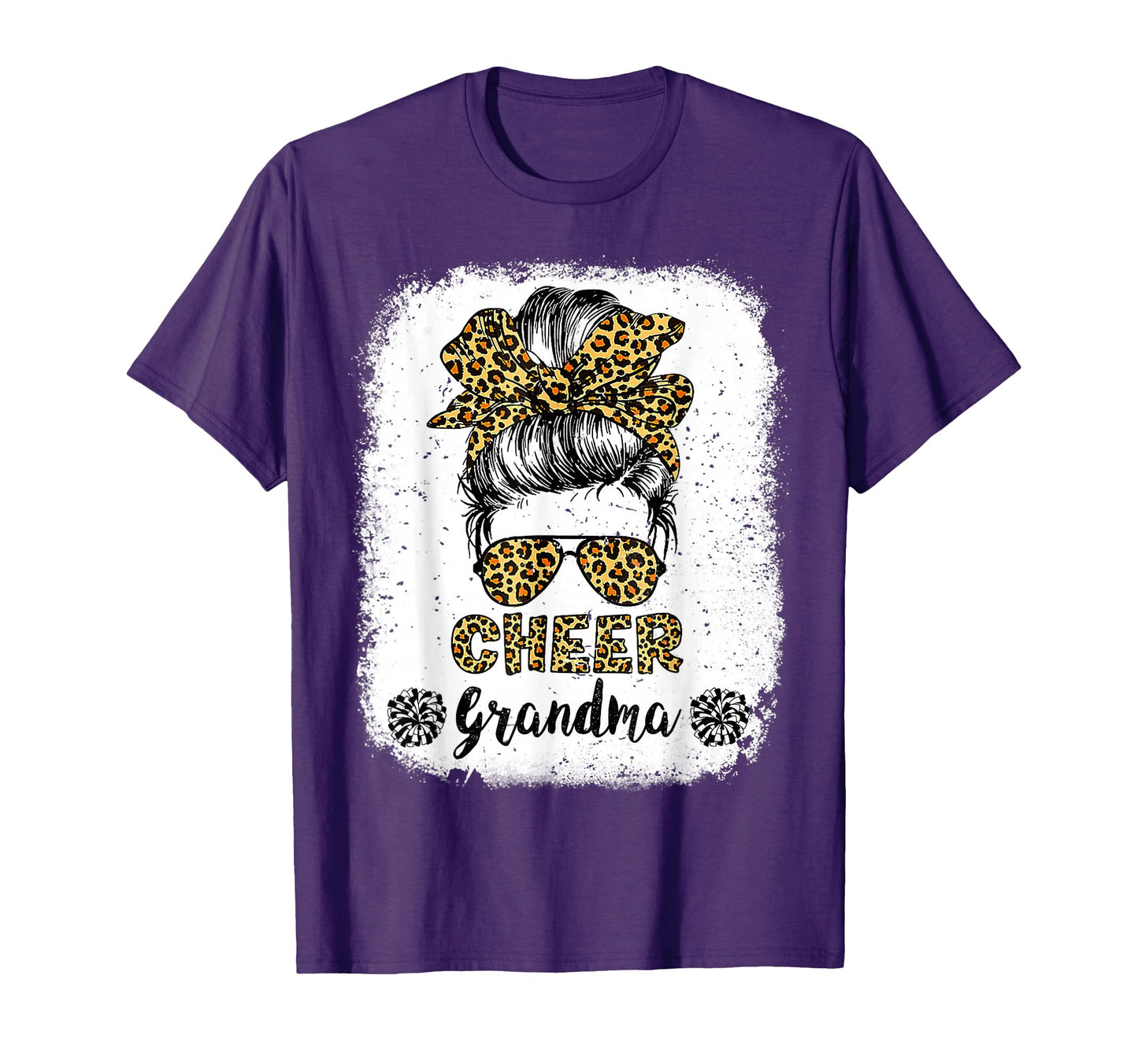 Cheer Grandma Leopard Messy Bun T-Shirt - Novelty Apparel Men Women - T-Shirt, Sweatshirt, Hoodie