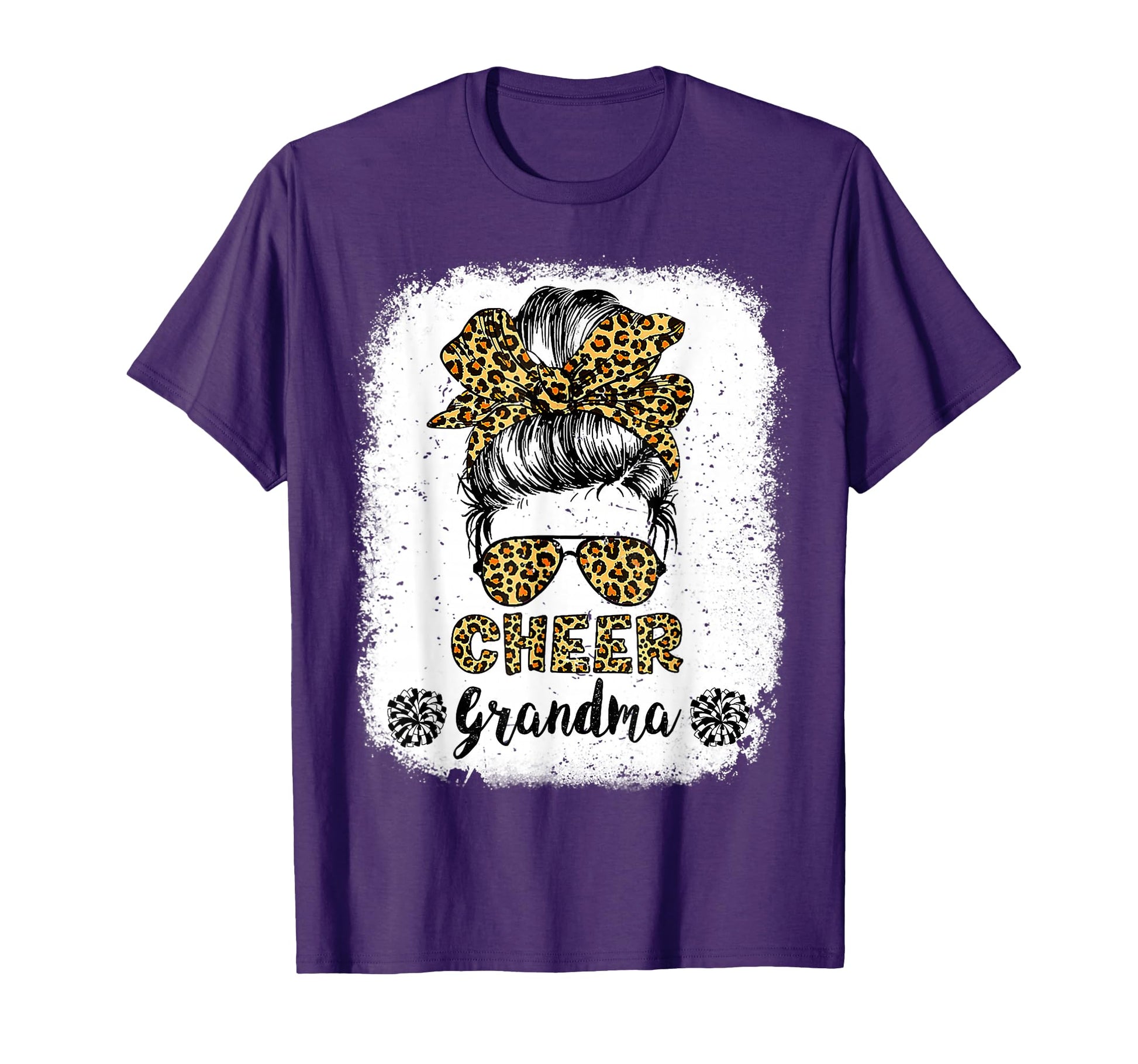 Cheer Grandma Leopard Messy Bun T-Shirt - Novelty Apparel Men Women - T-Shirt, Sweatshirt, Hoodie