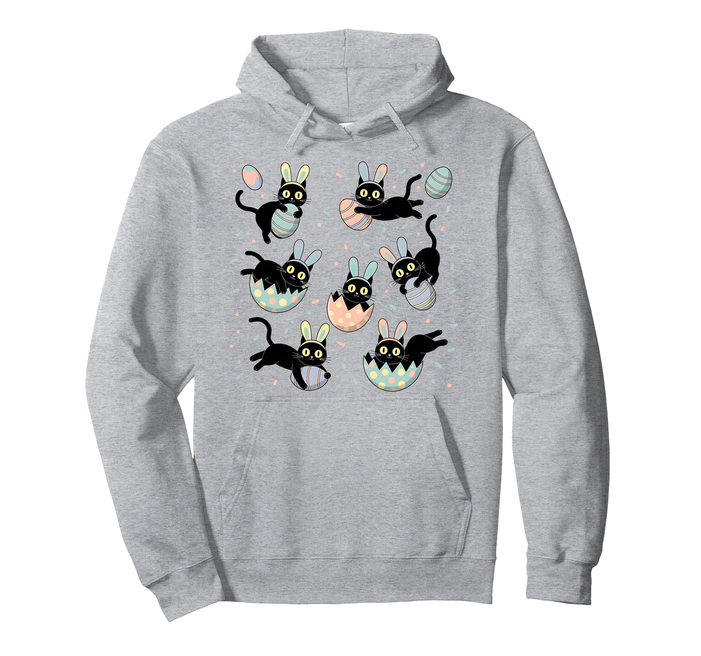 Black Cat Bunny Eggs Happy Easter Day Hoodie - Streetwear Style for Adults - T-Shirt, Sweatshirt, Hoodie
