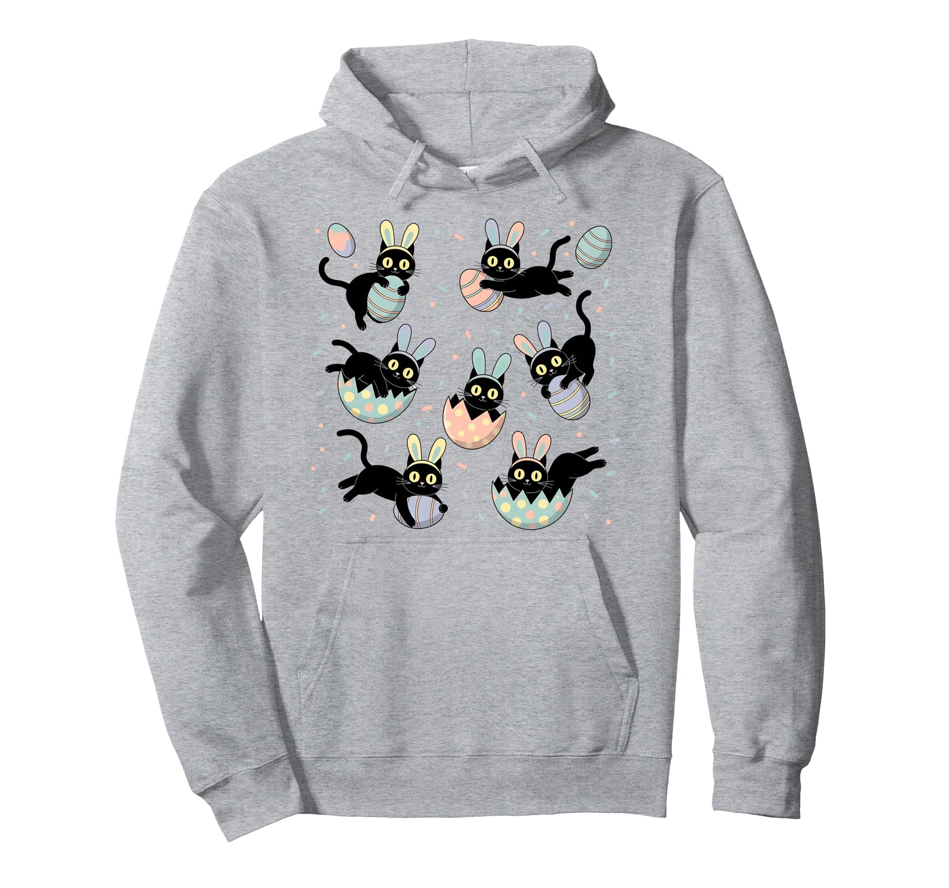 Black Cat Bunny Eggs Happy Easter Day Hoodie - Streetwear Style for Adults - T-Shirt, Sweatshirt, Hoodie