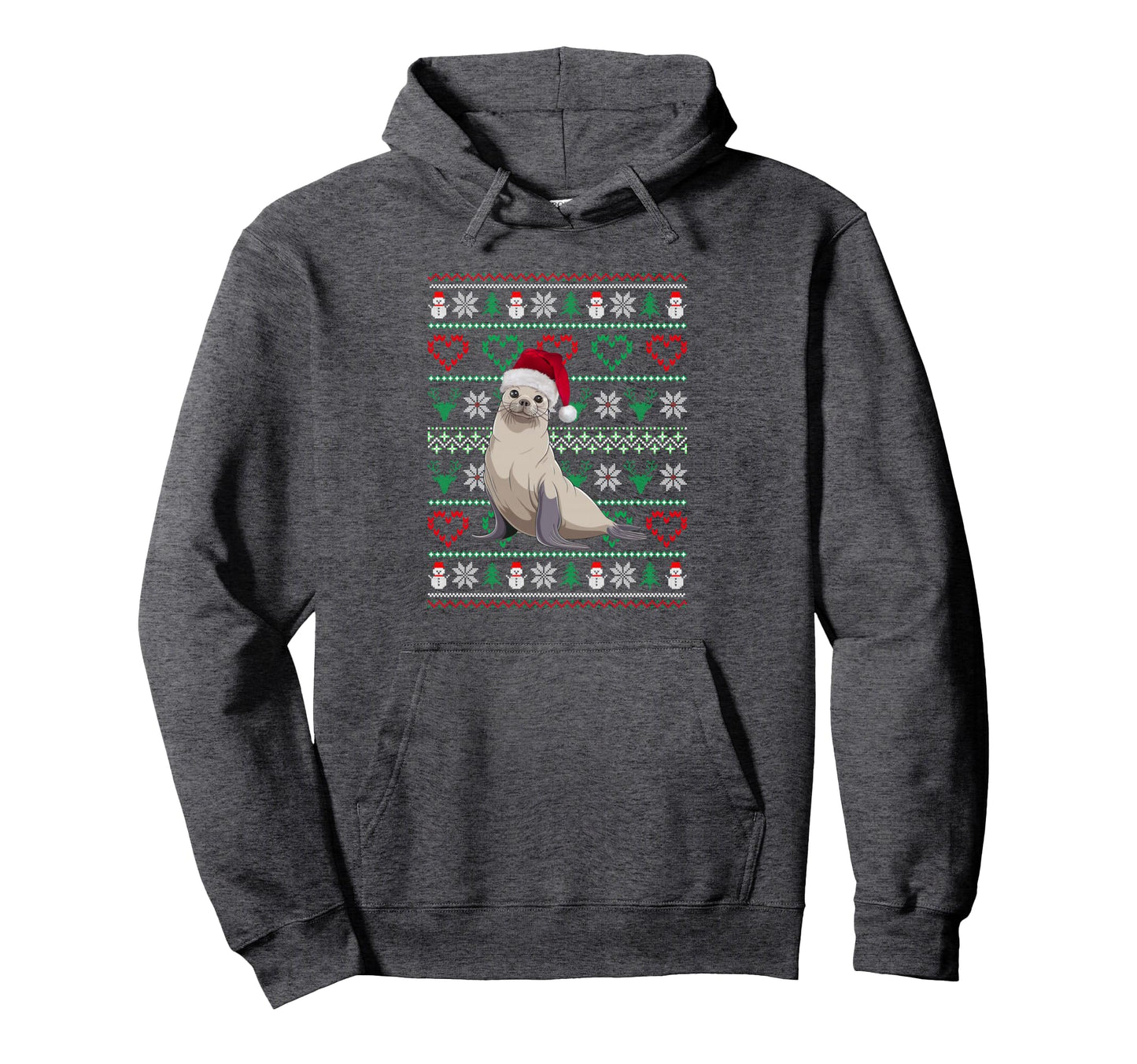 Ugly Seal Wearing Santa Hat Pajama Hoodie - Custom Art Print Men Women - T-Shirt, Sweatshirt, Hoodie