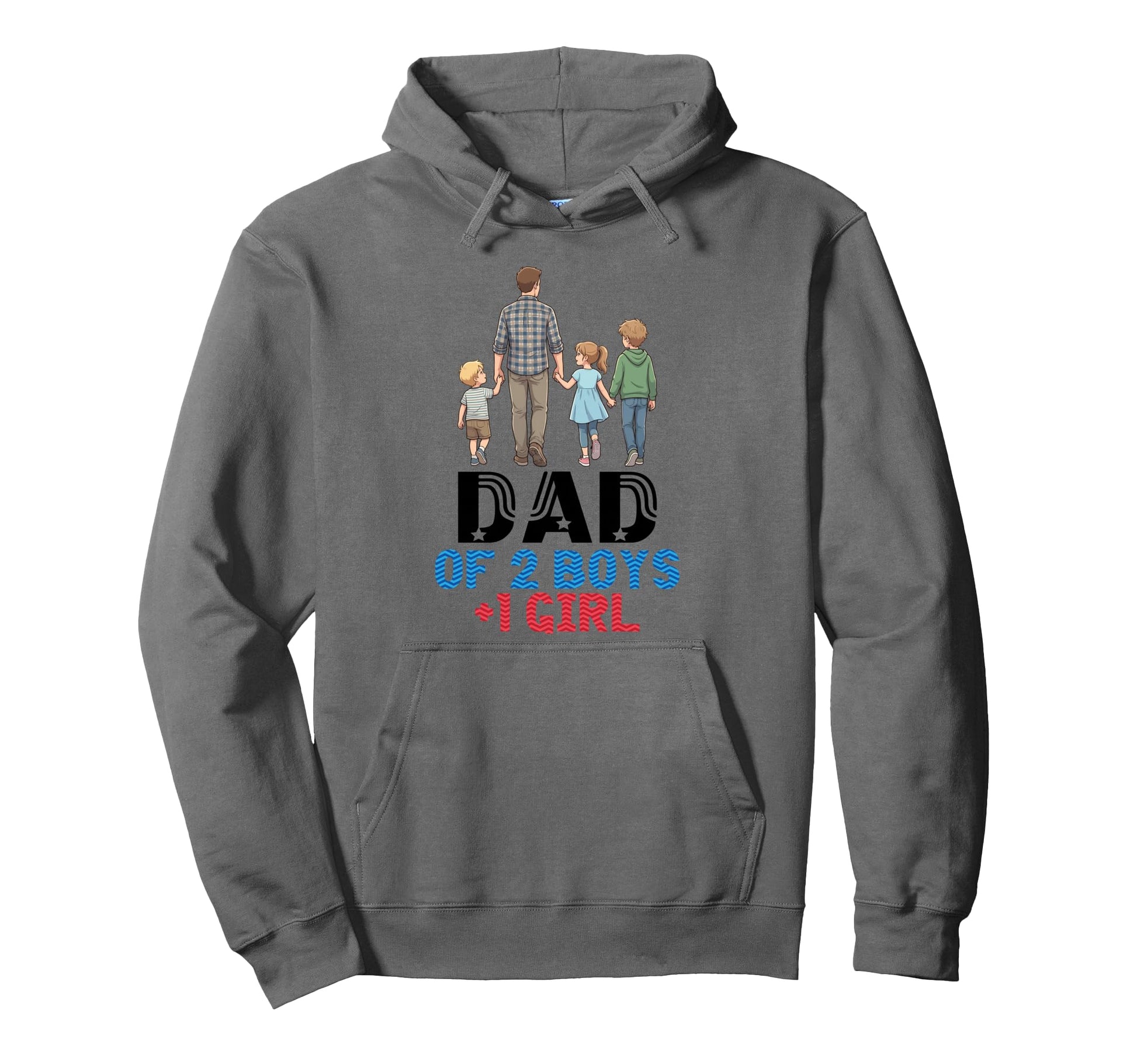 Dad Two Father Sons Daughter Walking Hoodie - Minimalist Print for Adults - T-Shirt, Sweatshirt, Hoodie