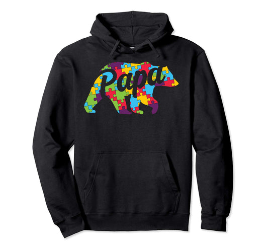 Autism Papa Bear Autism Awareness Hoodie - Graphic Print Men Women - T-Shirt, Sweatshirt, Hoodie