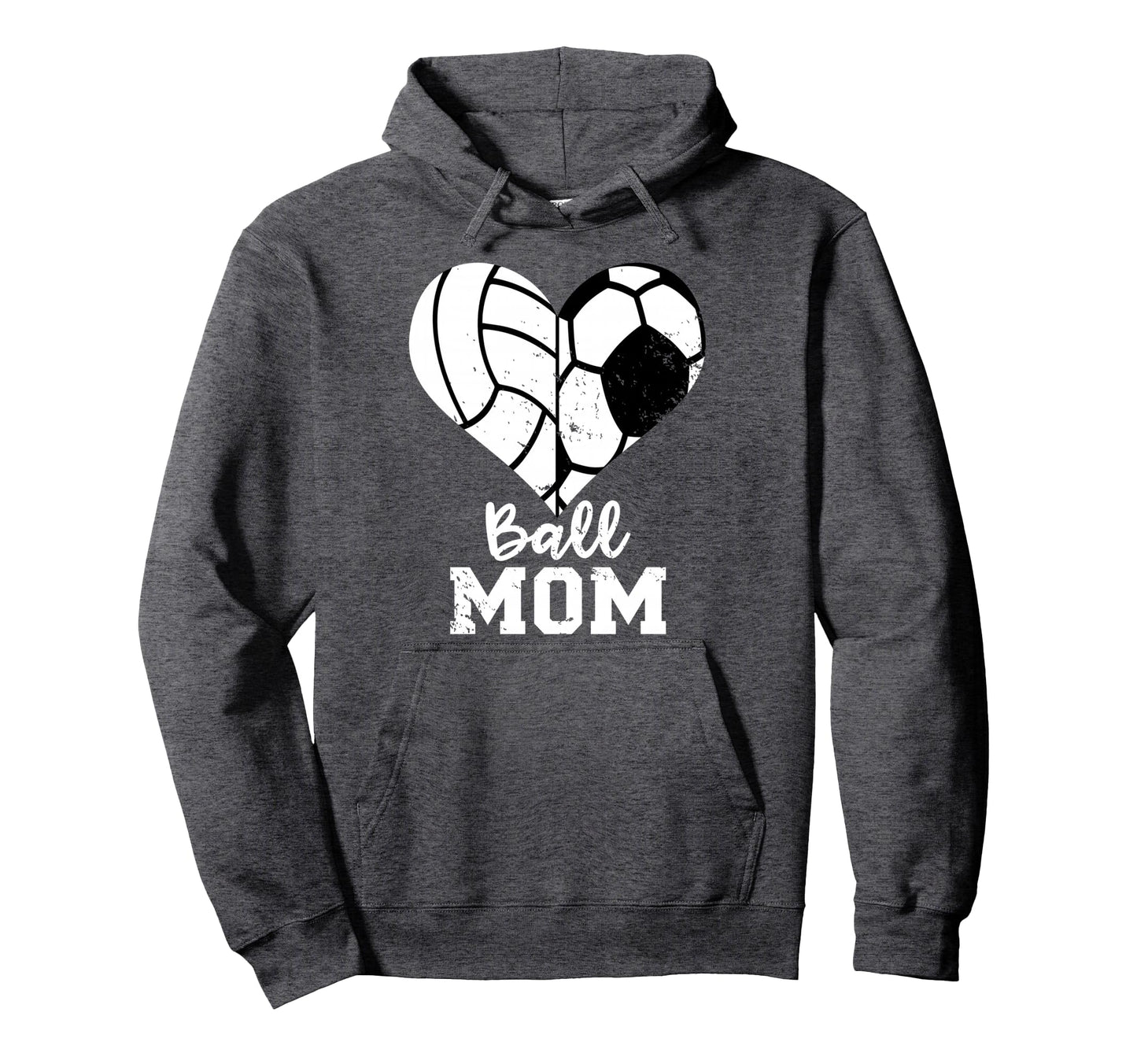 Ball Mom Heart Funny Soccer Volleyball Hoodie - Fun Novelty Design Unisex - T-Shirt, Sweatshirt, Hoodie