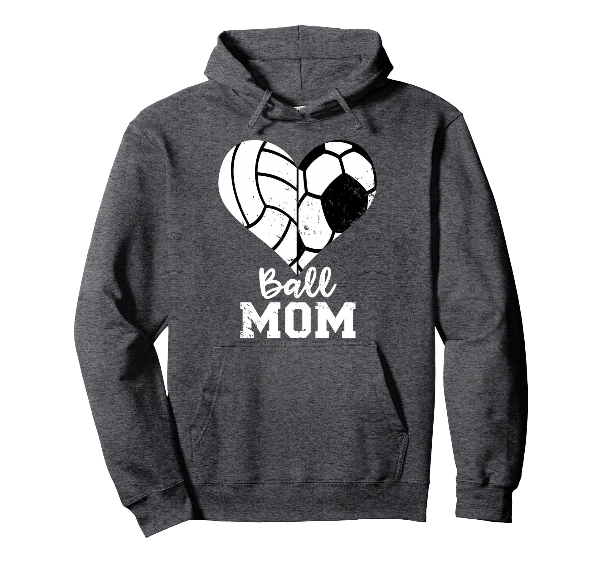 Ball Mom Heart Funny Soccer Volleyball Hoodie - Fun Novelty Design Unisex - T-Shirt, Sweatshirt, Hoodie