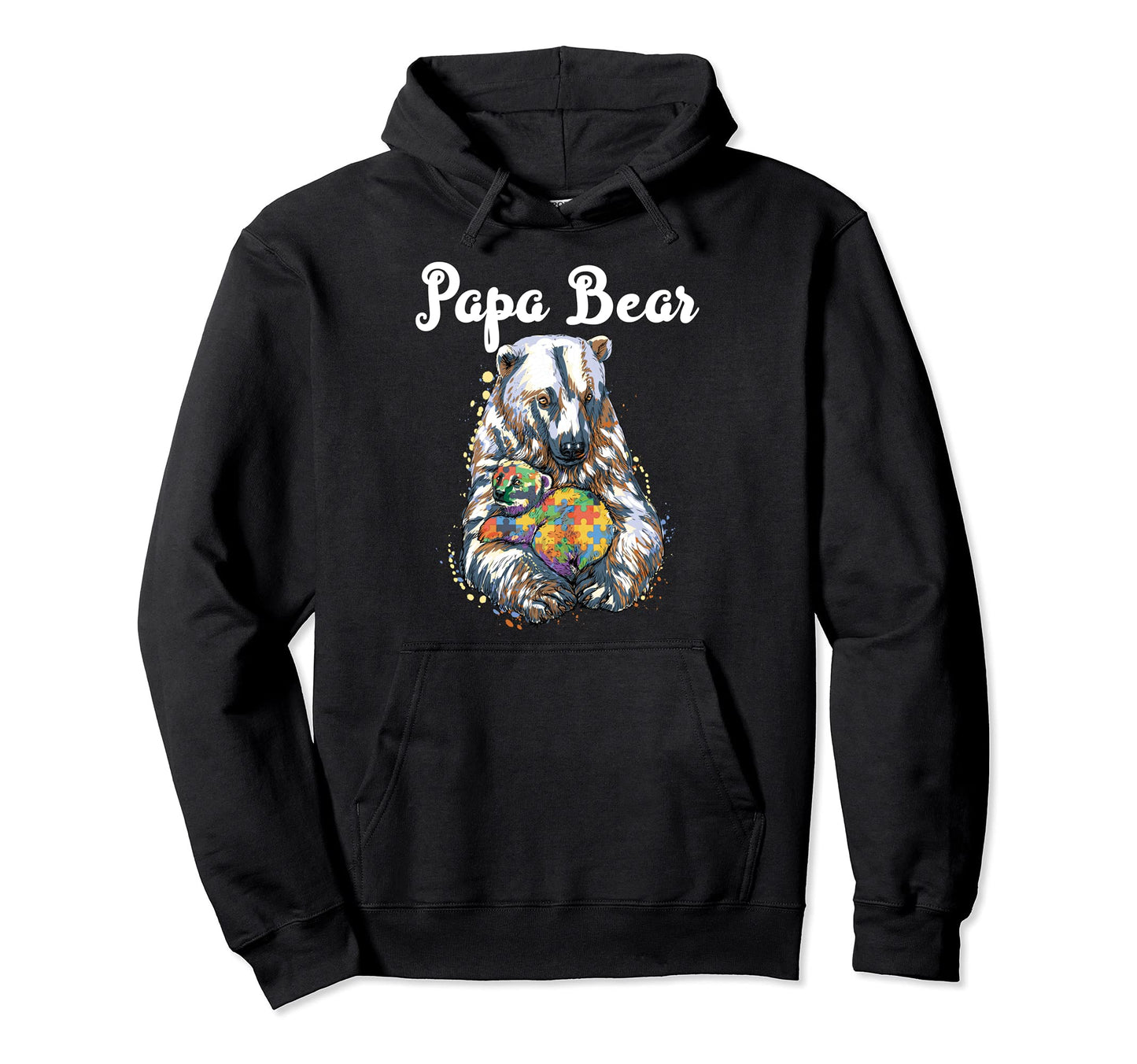 Papa Autism Bear Ribbon Puzzle Hoodie - Casual Everyday Wear Men Women - T-Shirt, Sweatshirt, Hoodie